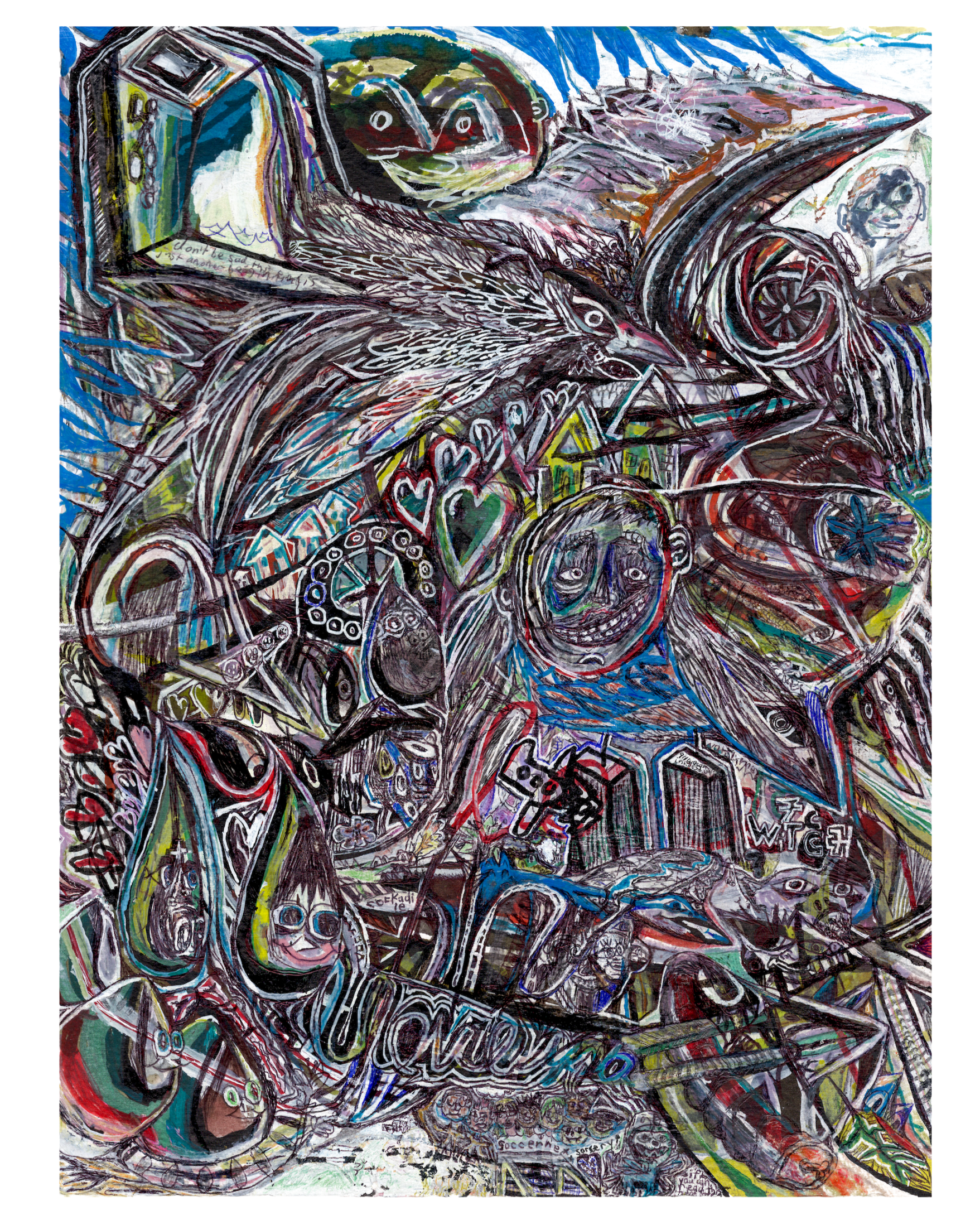 Get 2 birds stoned at once, 2025, mixed media on paper, 12"x 16" $911