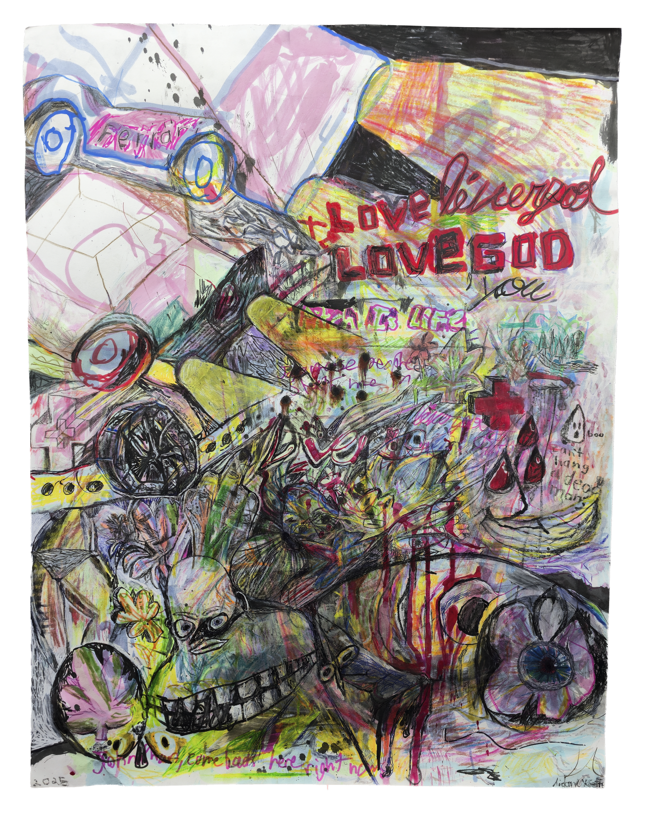 Love God. Love Liverpool. Love, you., 2025, mixed media on artists paper, 20"x 26" (NFS)