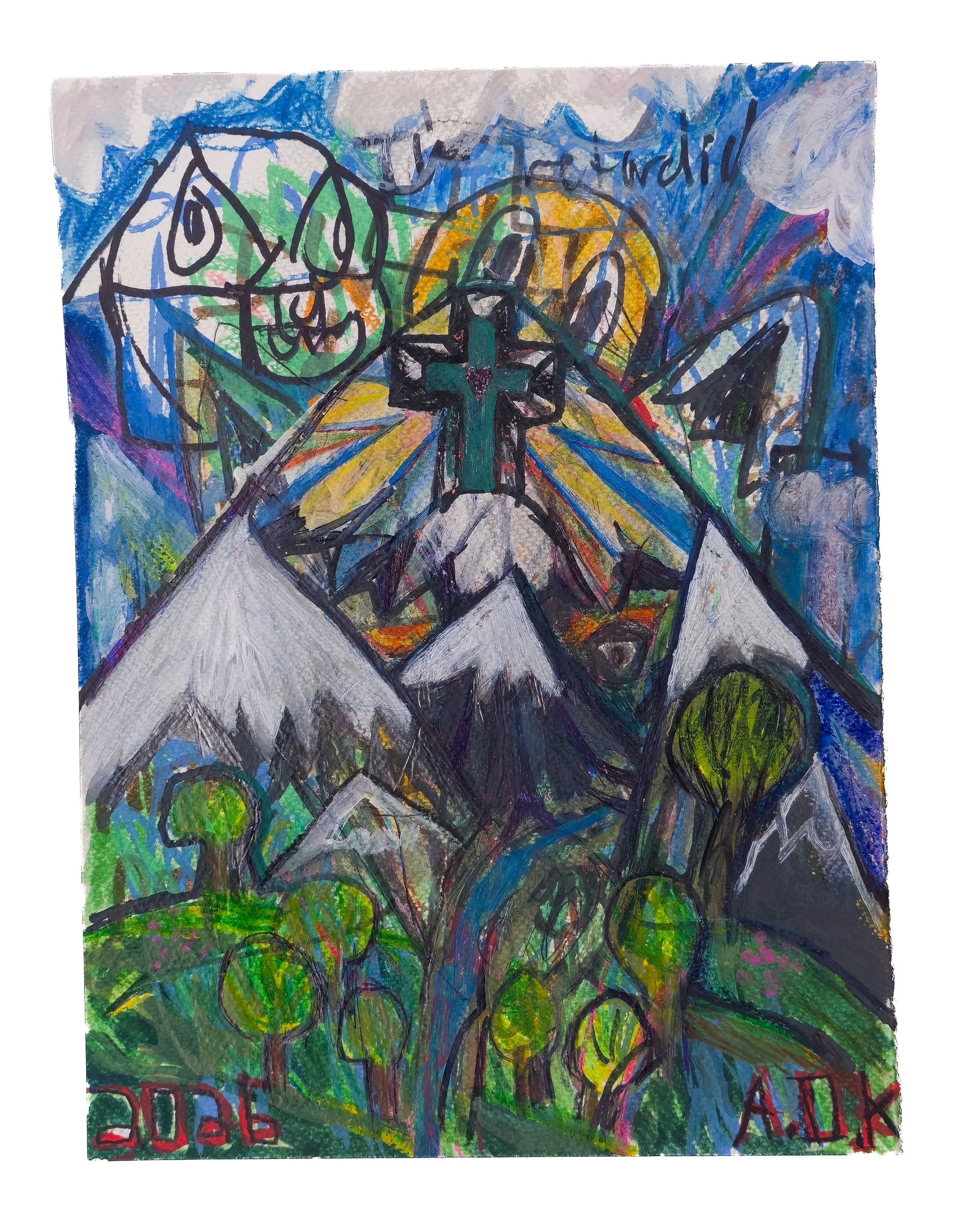 I'm retardid, 2026, mixed media on acrylic media paper, 9"x 12" (A)