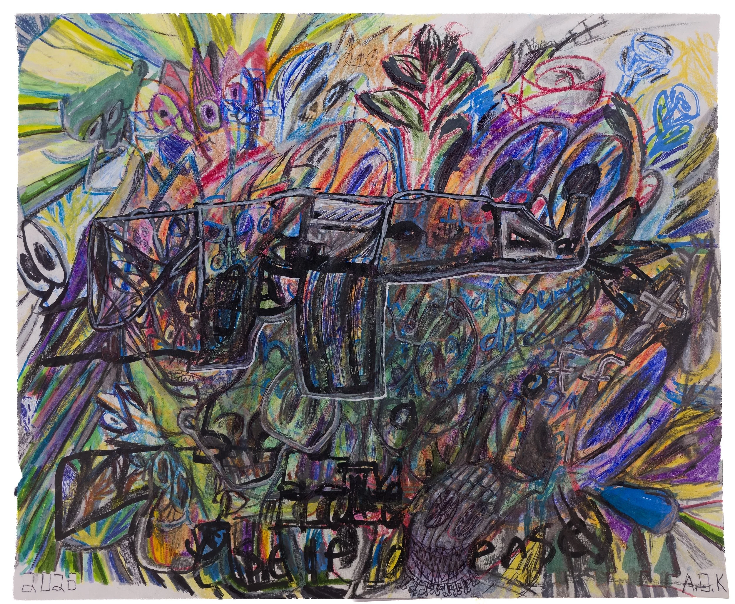 Gun, 2026, mixed media on mixed media paper, 17"x 14" $1100