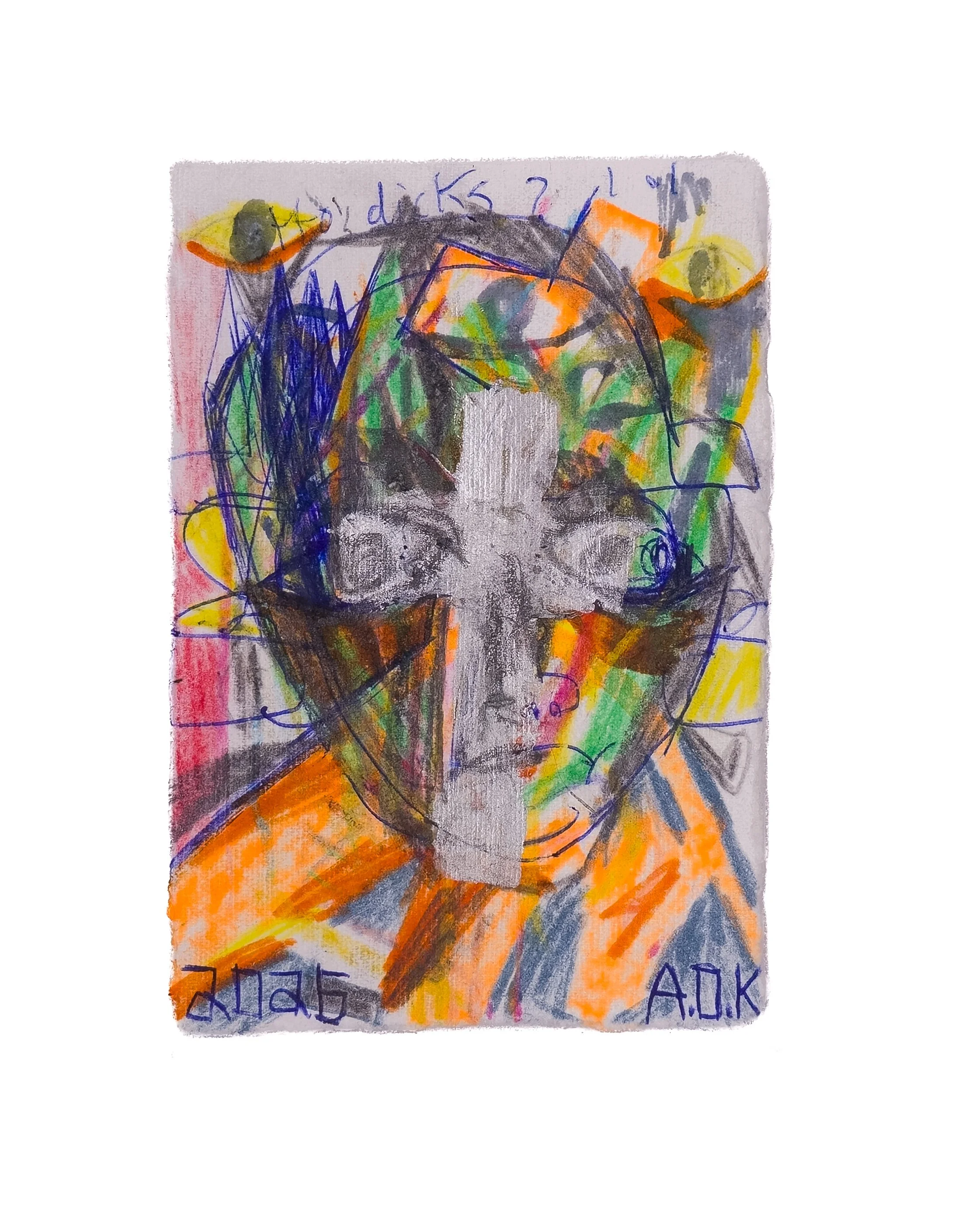 Otto's Dicks, 2026, mixed media on handmade paper, 4"x 6" (S)