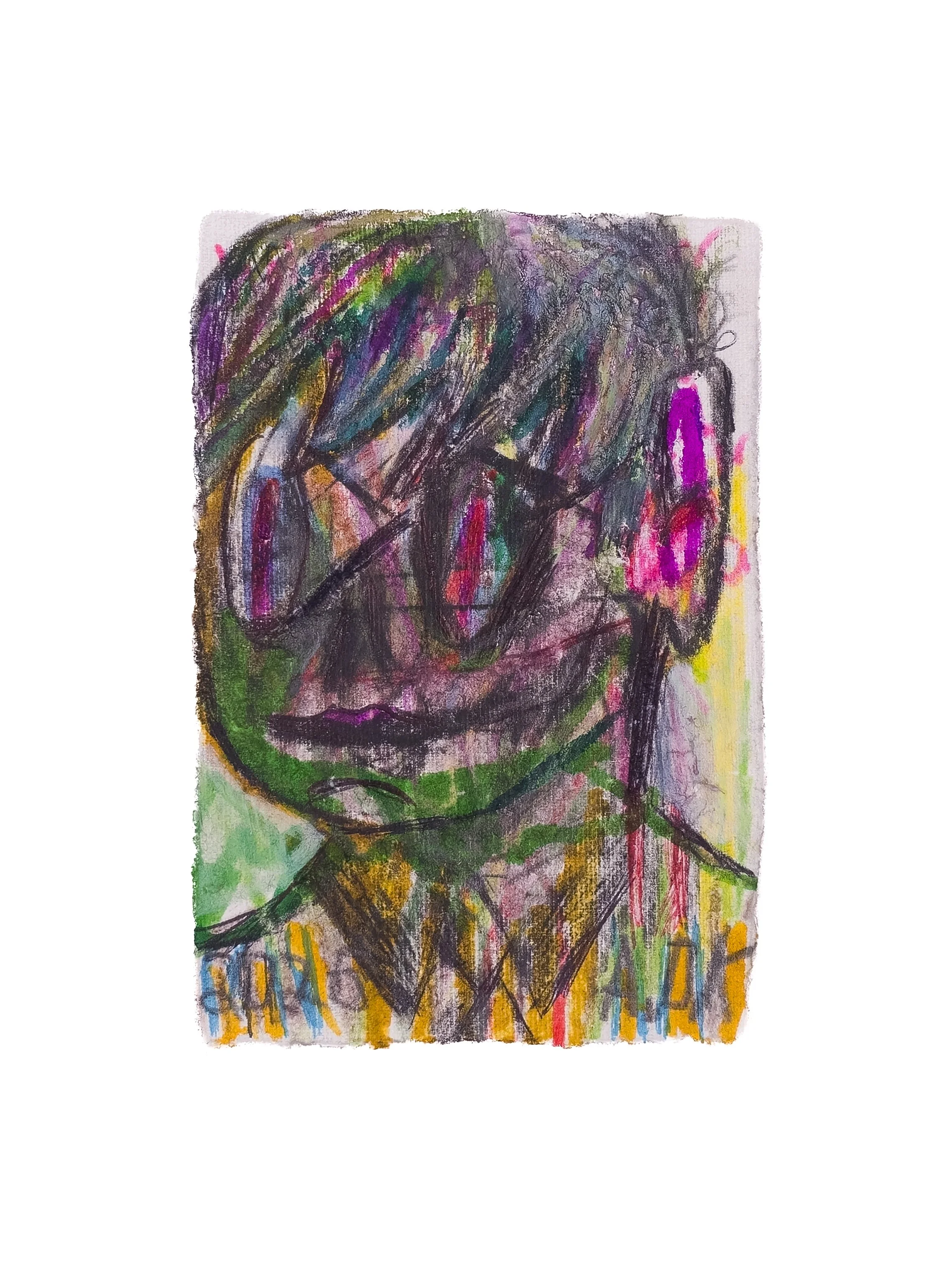 Hello death, I know you well, 2026, mixed media on handmade paper, 4"x 6" (S)