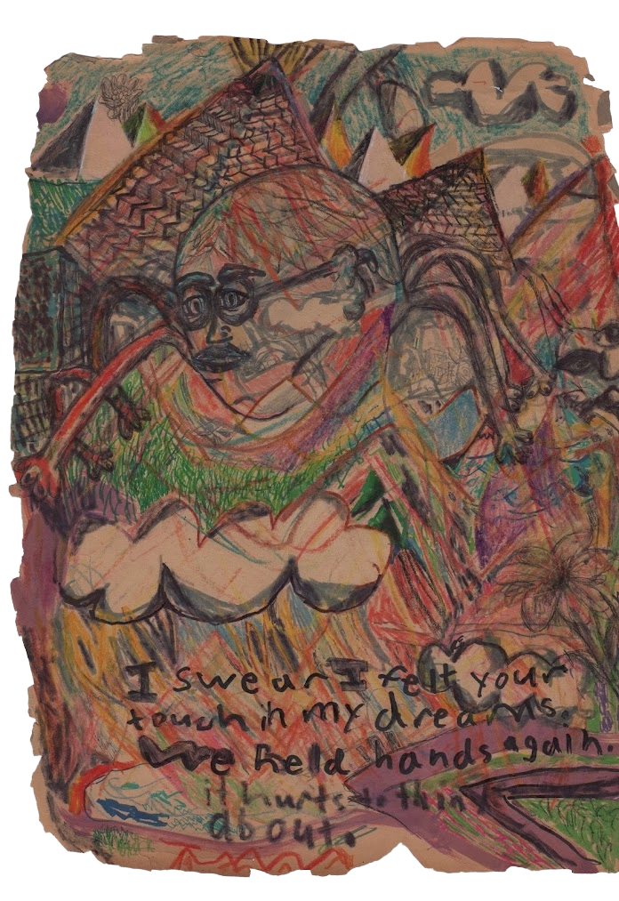 Do you still dream, or just sleep at night?, 2025, mixed media on 100+ year old paper, 11.5"x 15.5" (NFS)