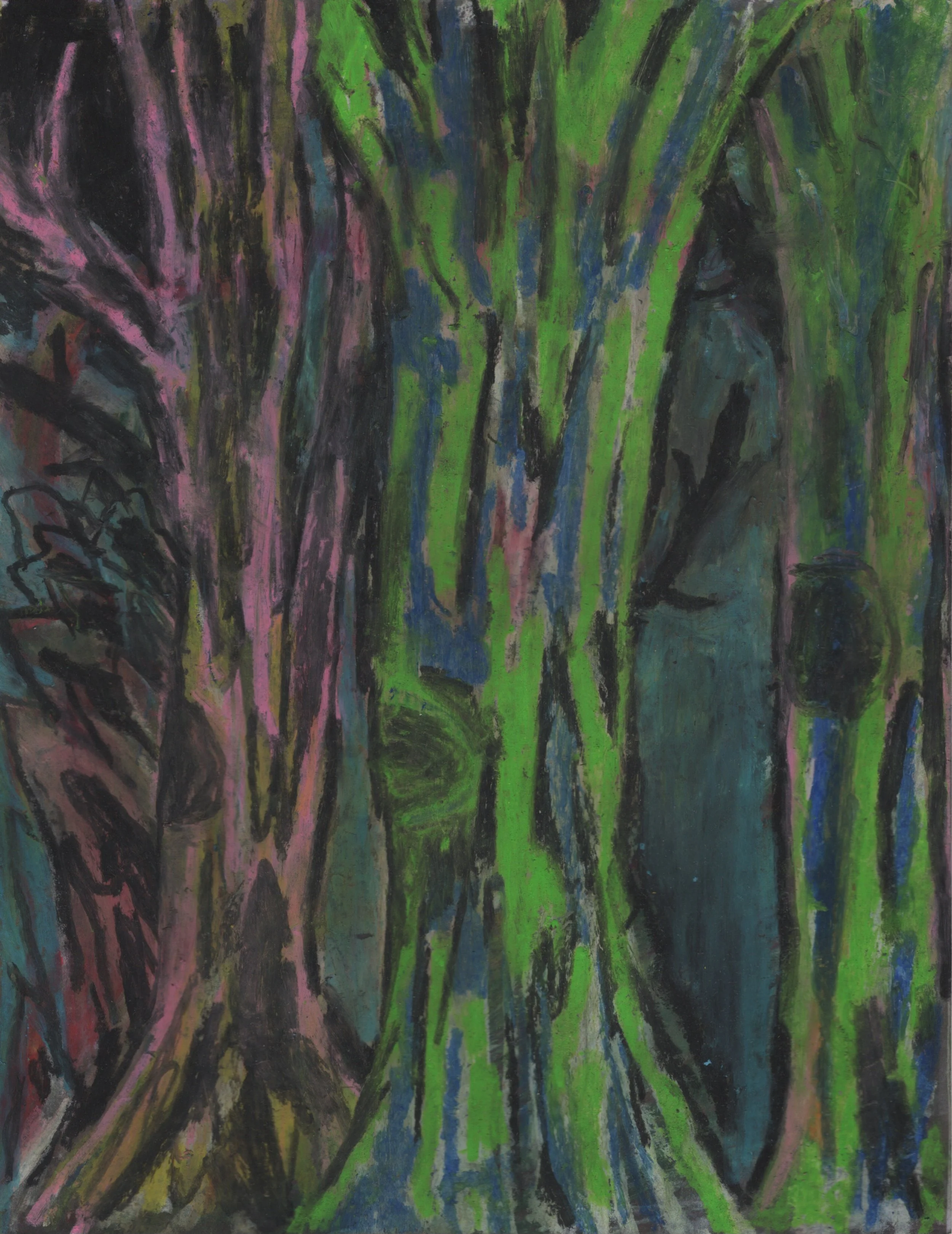 Clearcut every park, 2025, oil pastel on mixed media paper, 8.5"x 11" $600