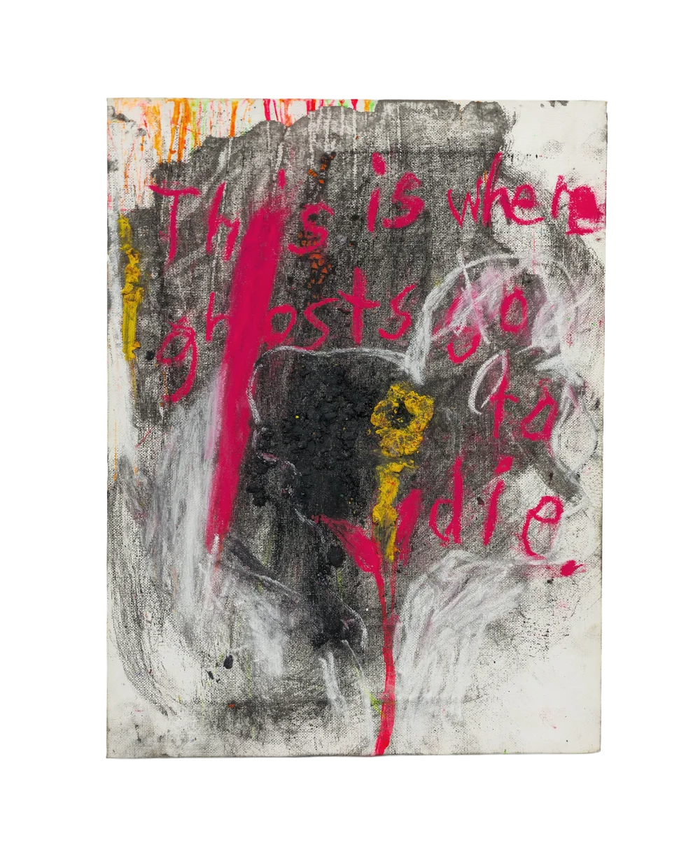 This is where ghosts go to die, 2025, mixed media on canvas, 11.5"x 14.5" $750