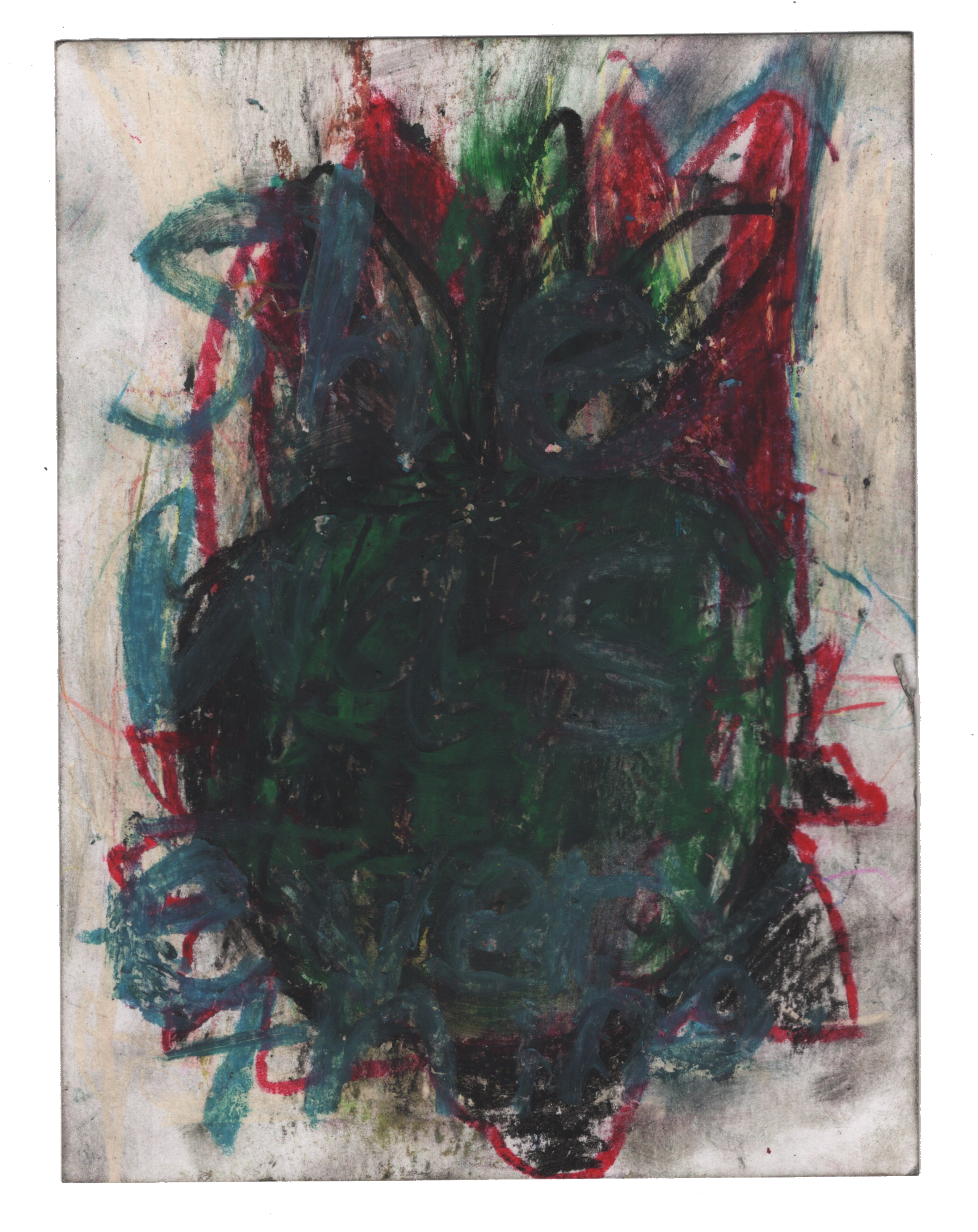 The earth is a hand grenade, 2025, mixed media on mixed media paper, 6"x 8" $300