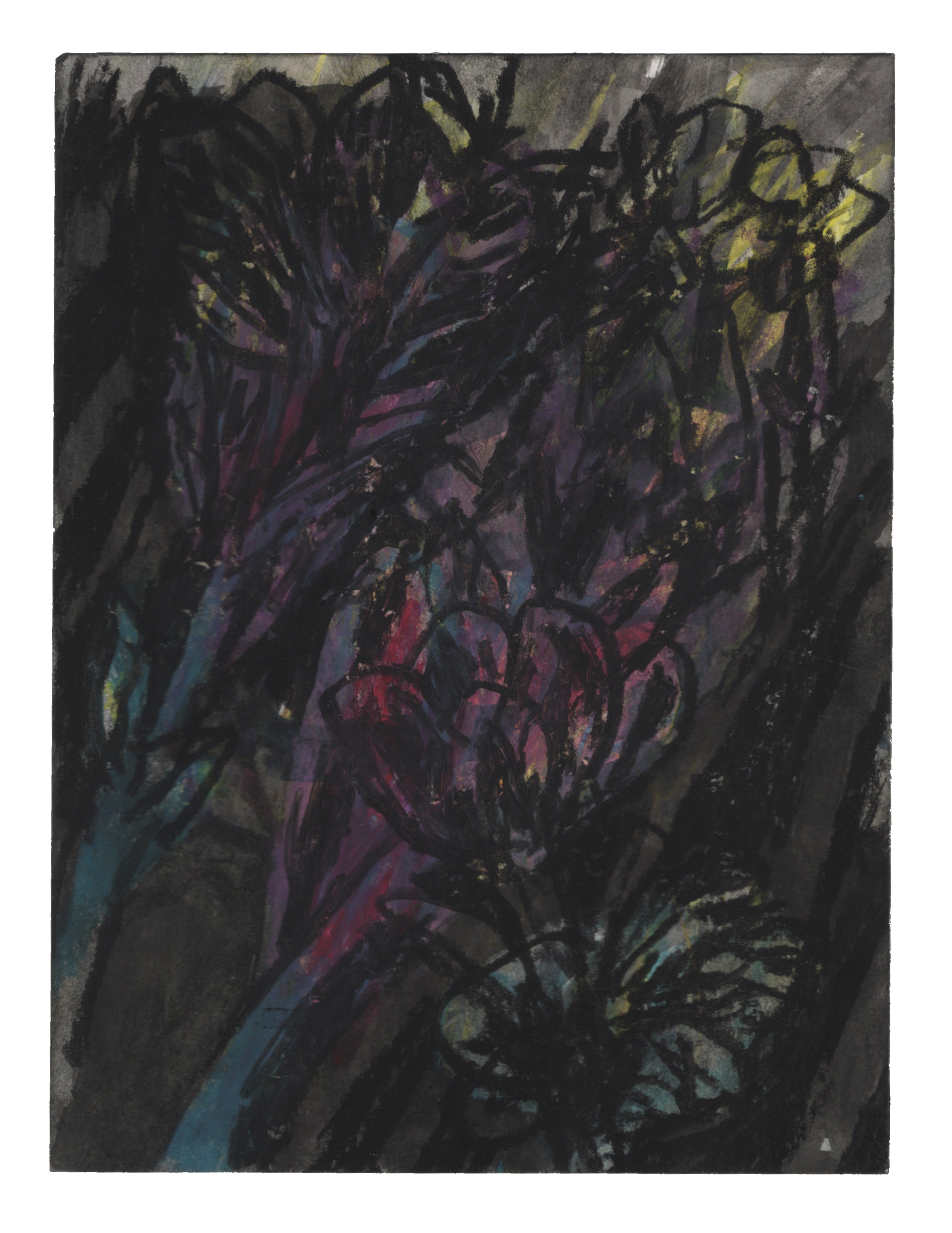 Flowers in the Dark, 2025, mixed media on mixed media paper, 6"x 8" (S)