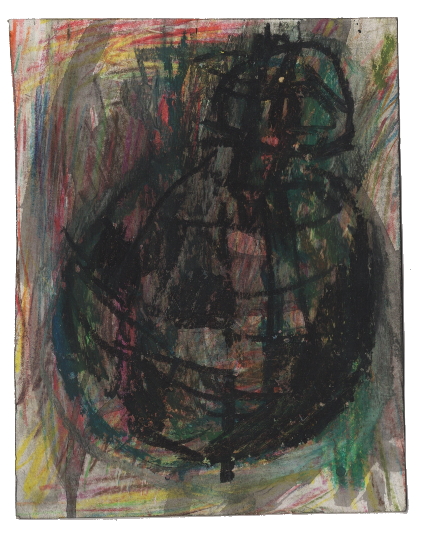 
Gand Hrenade, 2025, mixed media on mixed media paper, 7.2"x 5.5" $300
