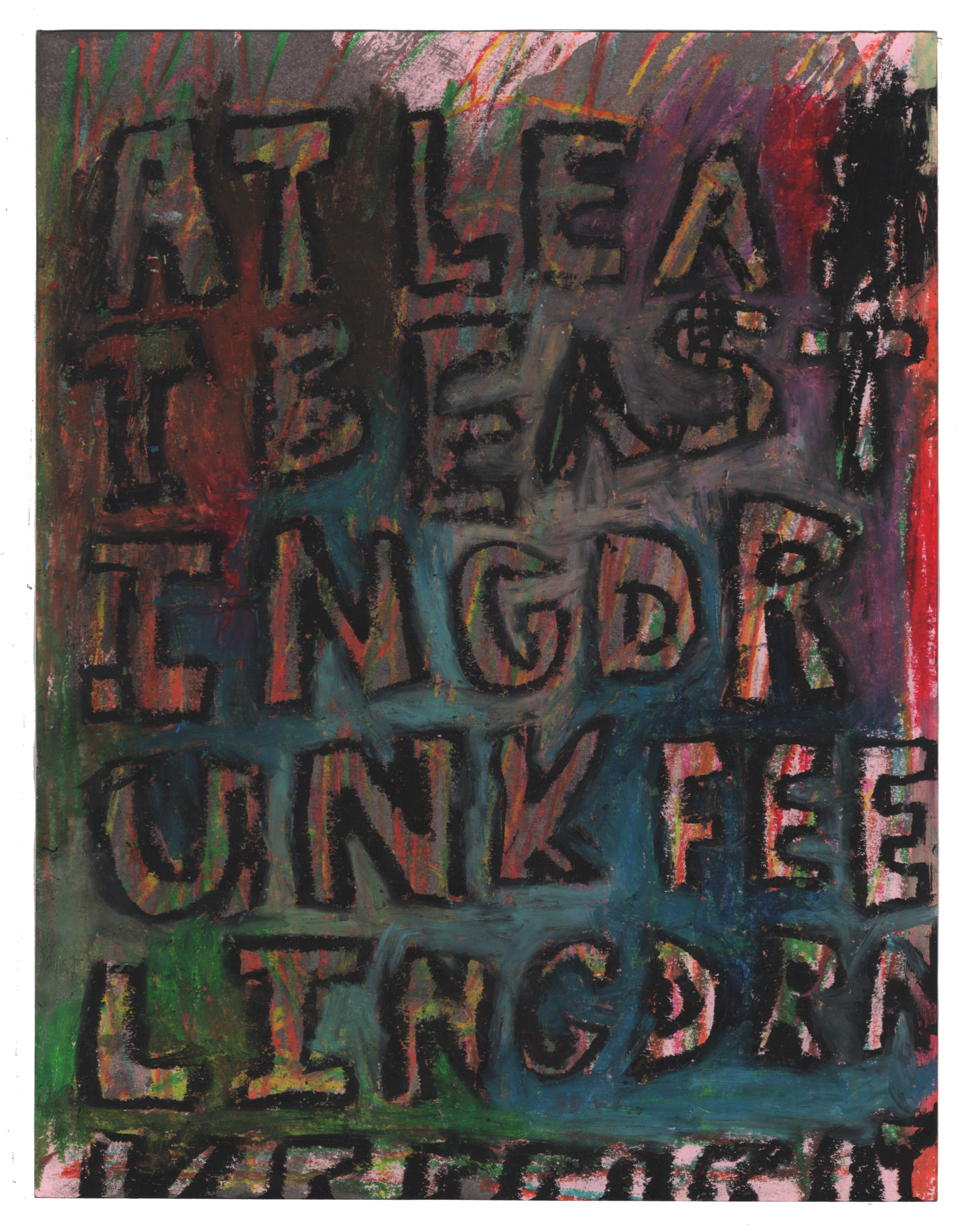 At least beasting drunk feeling drunk, 2023, oil pastel, crayon, India ink on media paper, 8.5"x 11"
