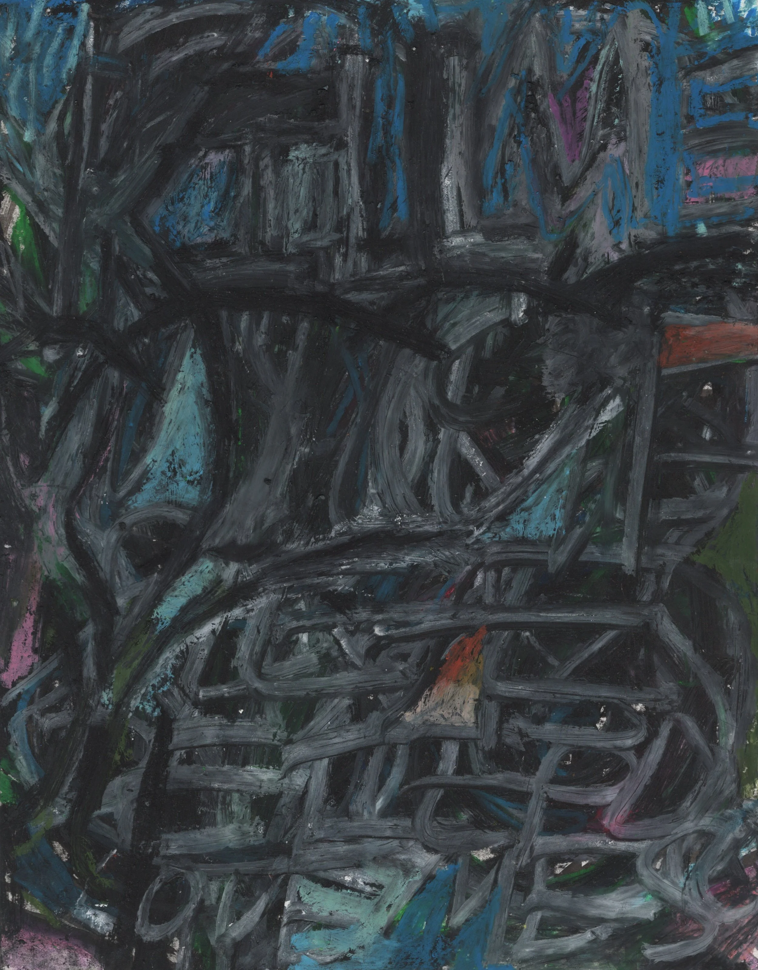 Kill Me, 2023, oil pastel, India ink, crayon on media paper, 8.5"x 11"