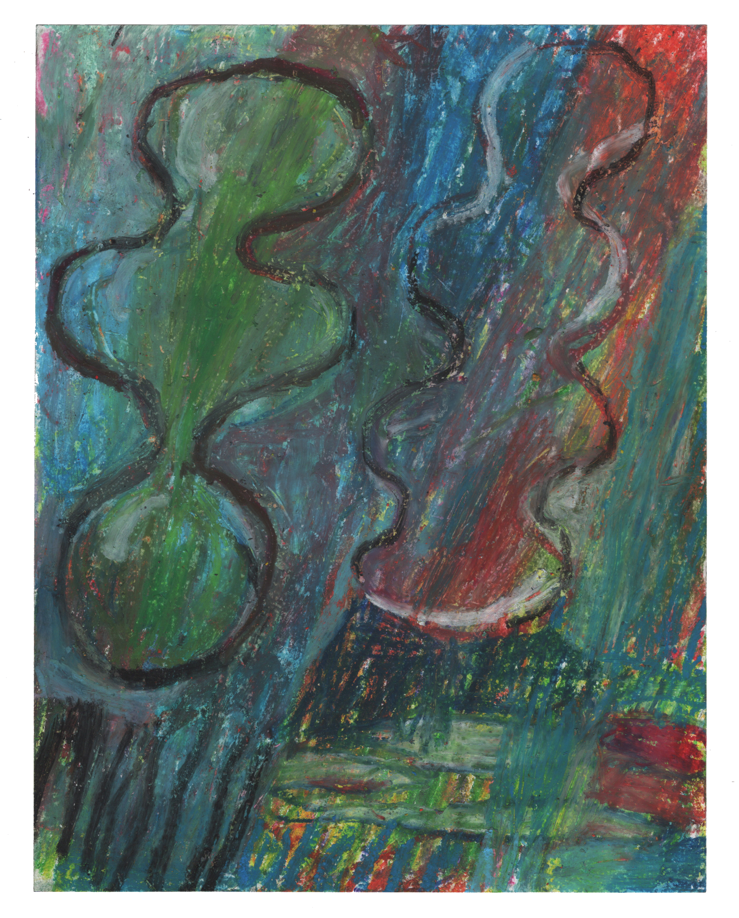 Statues 2, 2023, oil pastel, crayon on media paper, 8.5"x 11"