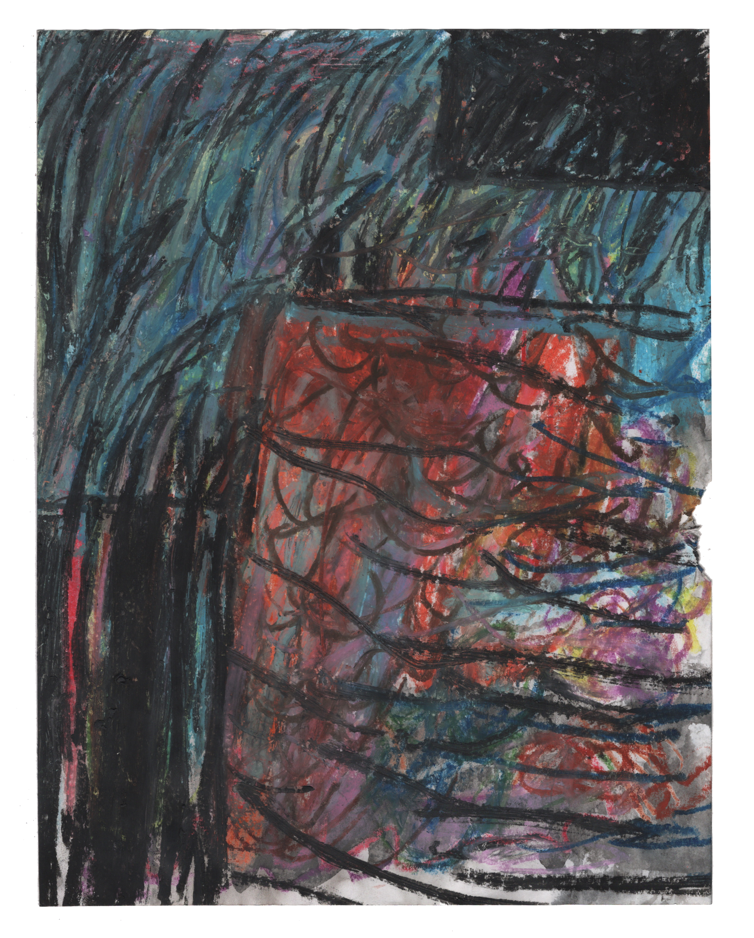 Untitled, 2023, oil pastel, crayon, India ink on paper, 8.5"x 11"