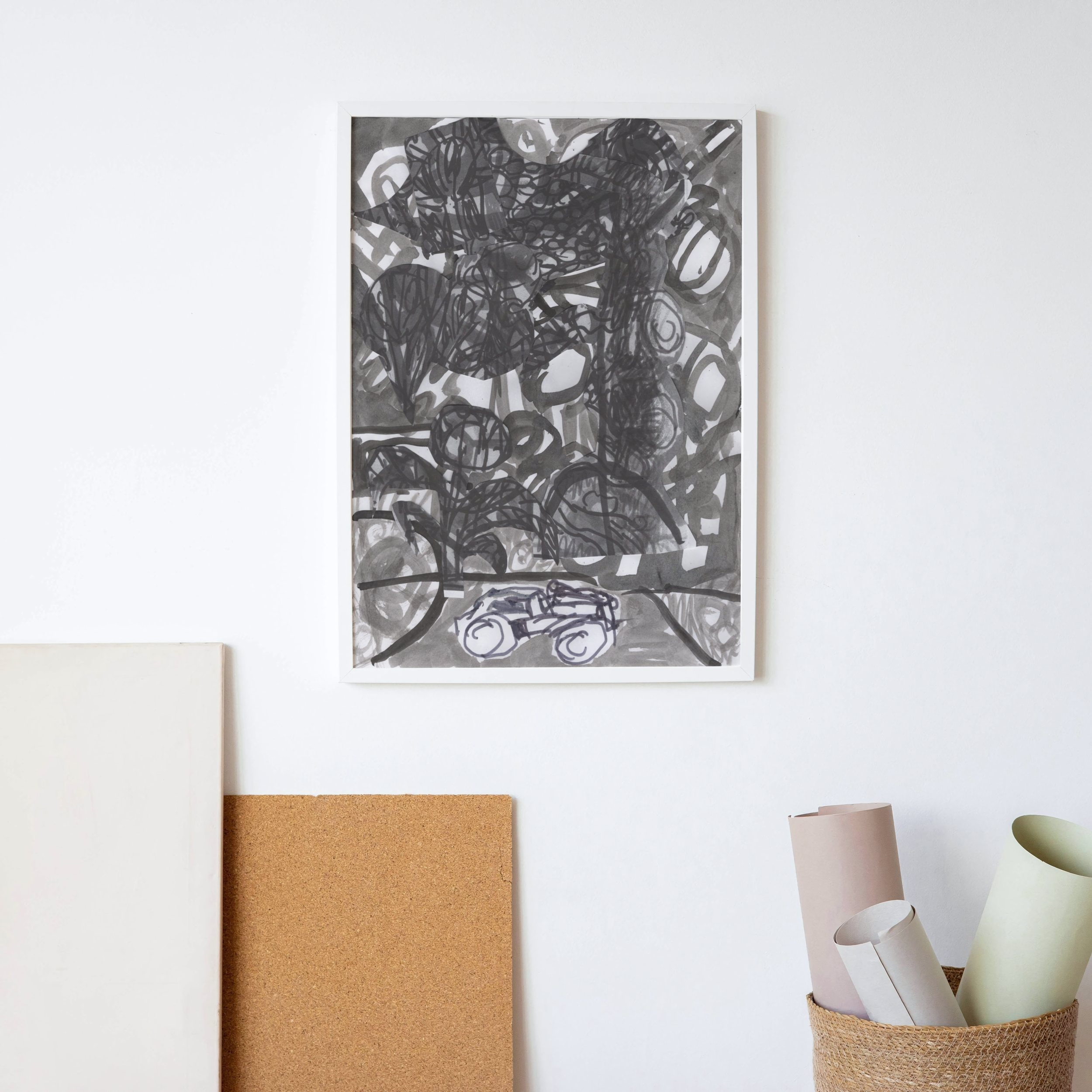 Flowers for Algernon, 2023, India ink, marker, inkjet on paper, 8.5"x 11" (mockup)