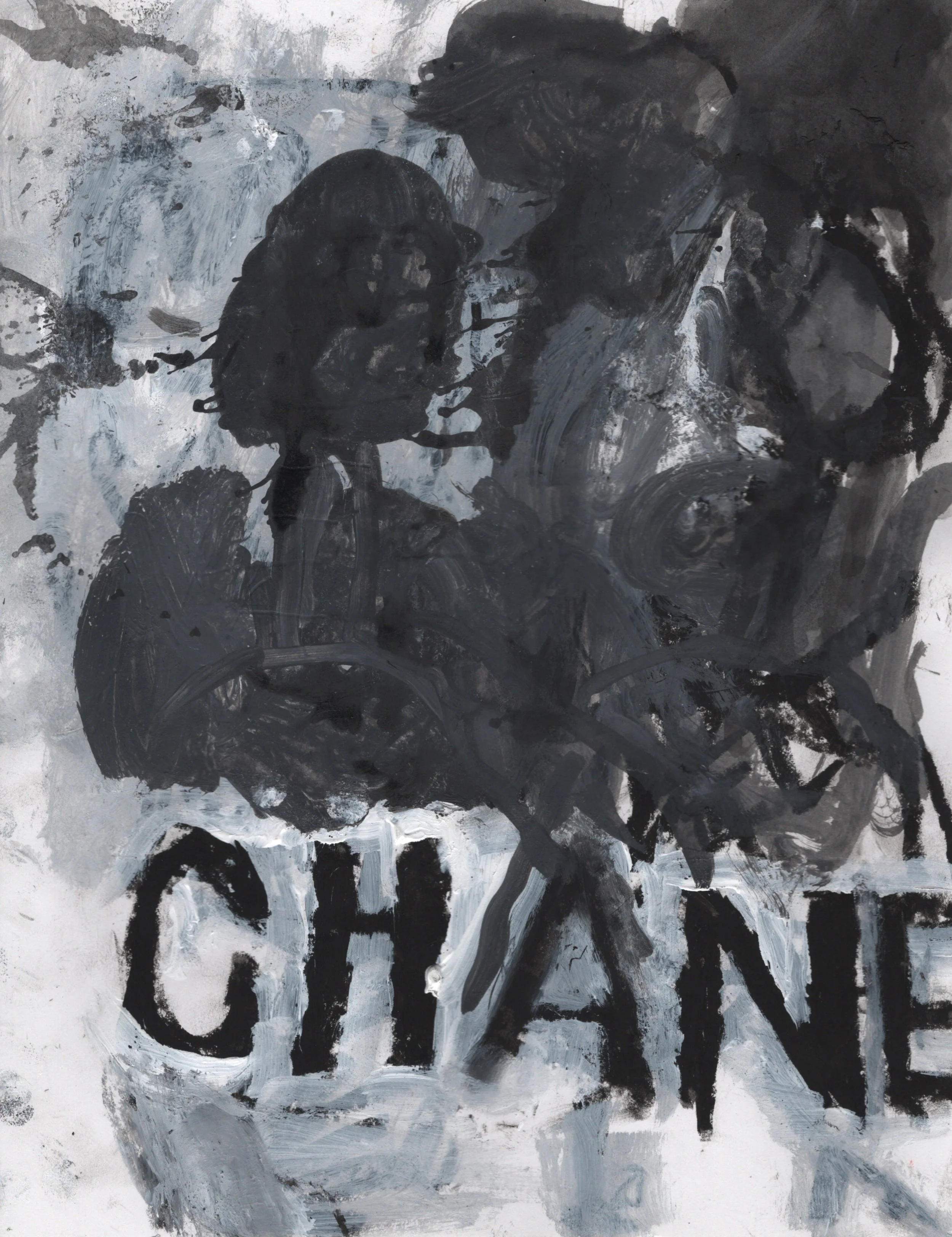 Chanel, 2023, India ink, gesso on paper, 8.5"x 11"