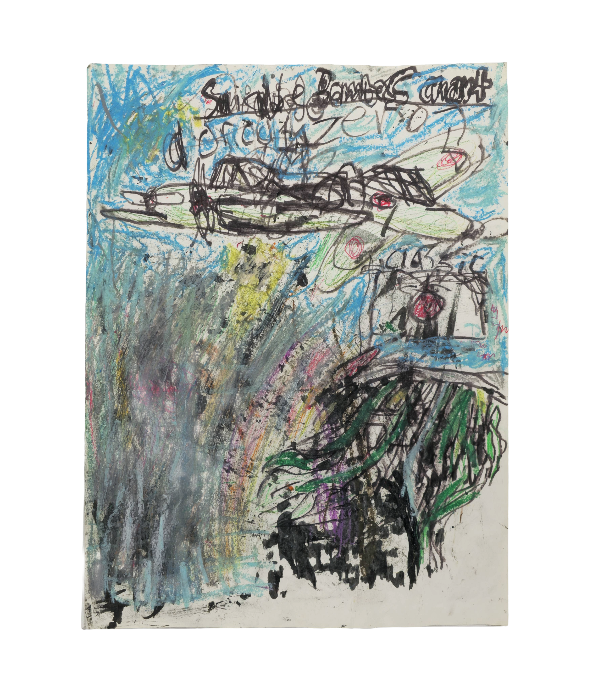 Kamikaze, 2023, mixed media on paper, 18"x 24"