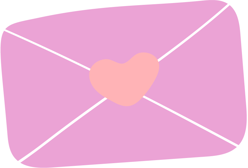 Pink envelope with a heart-shaped sticker in the center