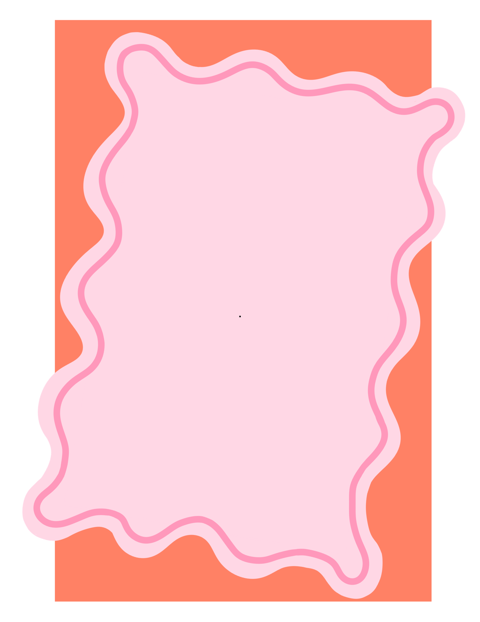 Abstract digital art with pink, wavy shape outlined in darker pink on an orange background.