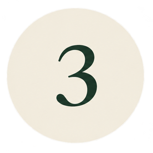 White circular tag with a large black number 3 in the center.