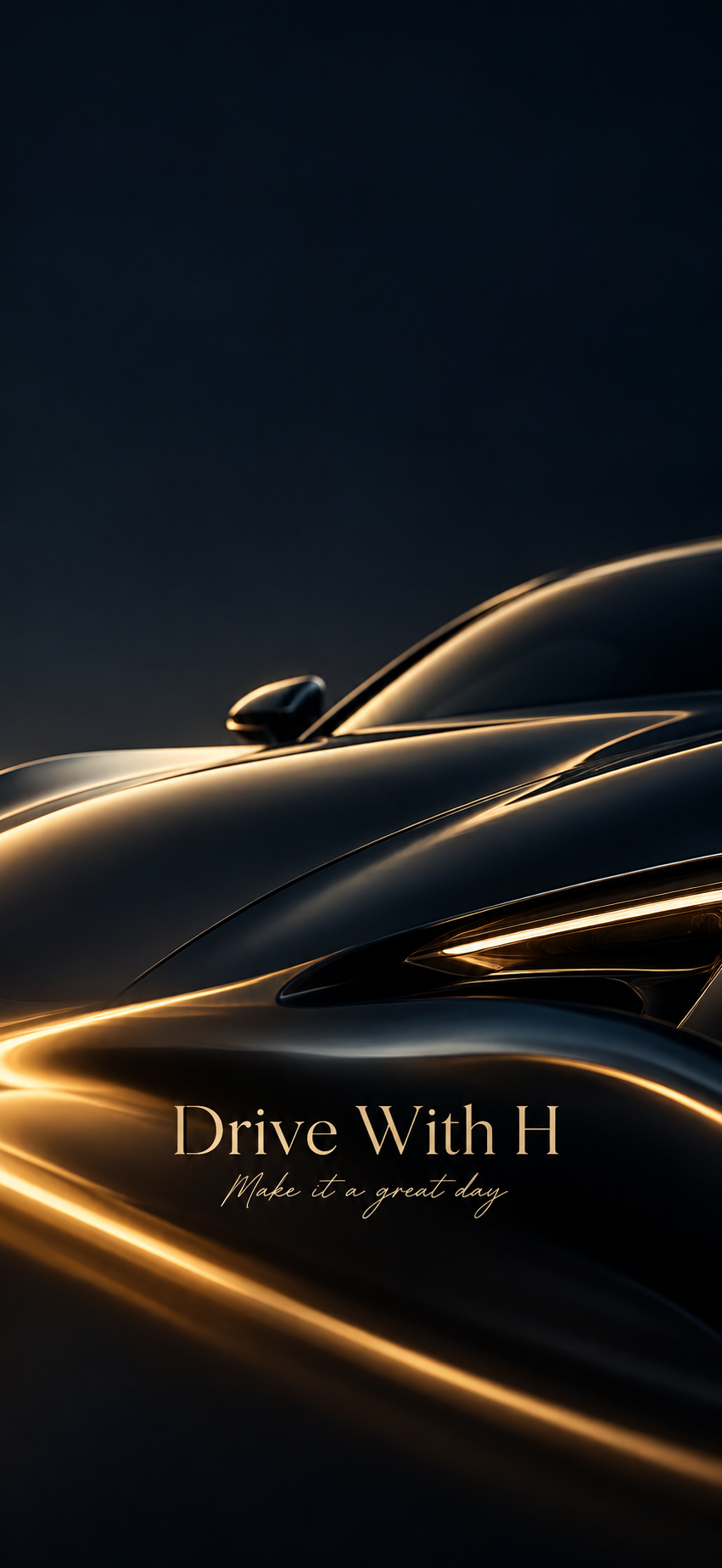 Drive With H artwork featuring a gold sports car on a dark background