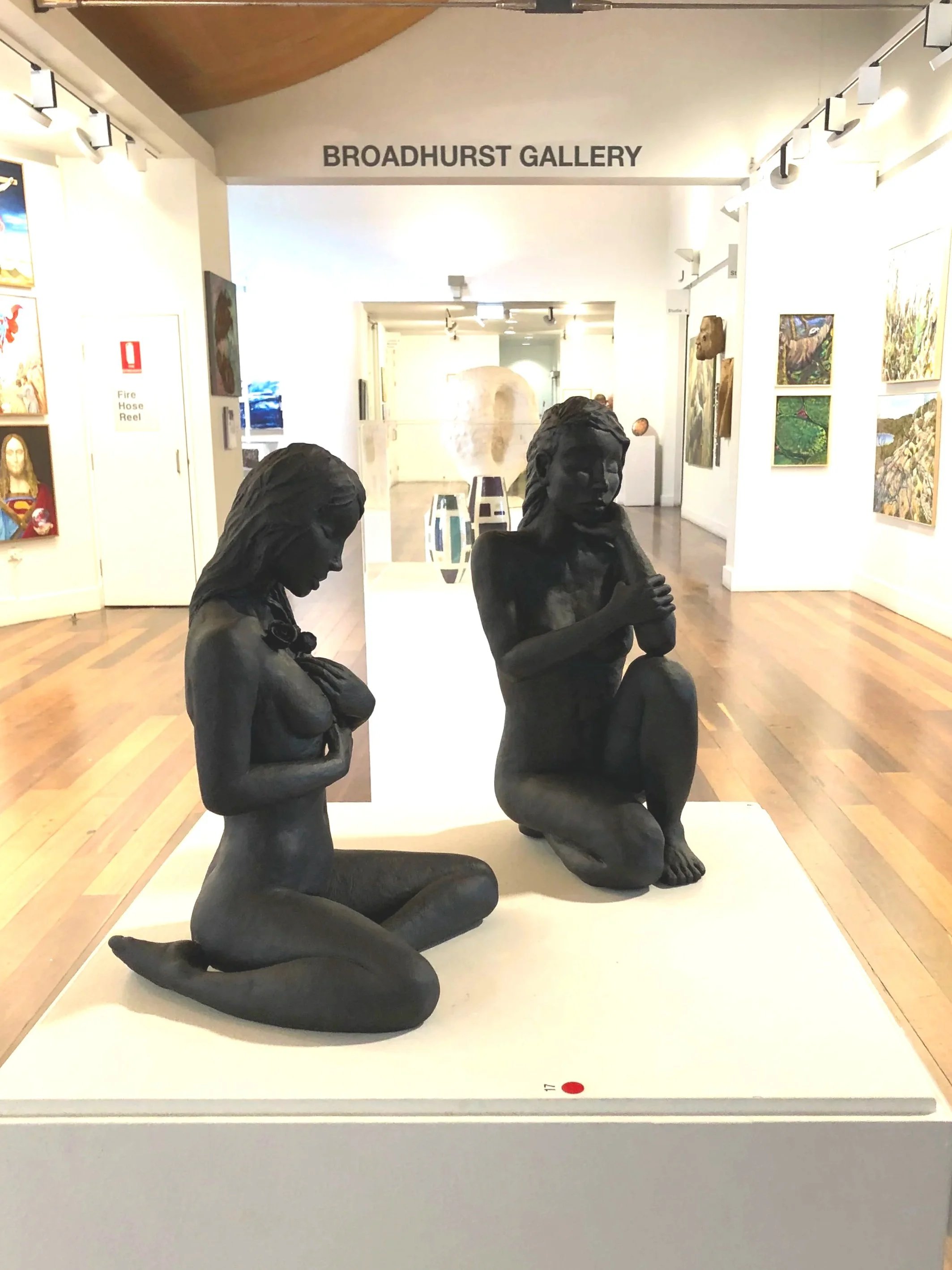 Casey Anne St John hand built contemporary ceramic figurative sculpture inside Hazelhurst Regional Gallery as part of the group exhibition with the Bundeena Art Trail
