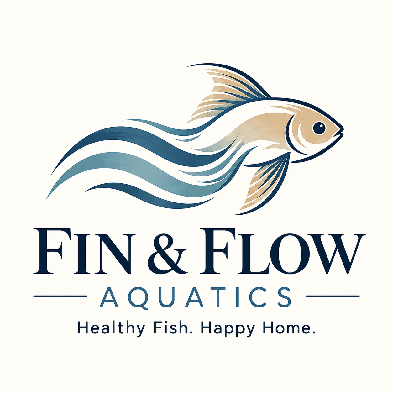 Fin & Flow Aquatics fish and flowing water logo