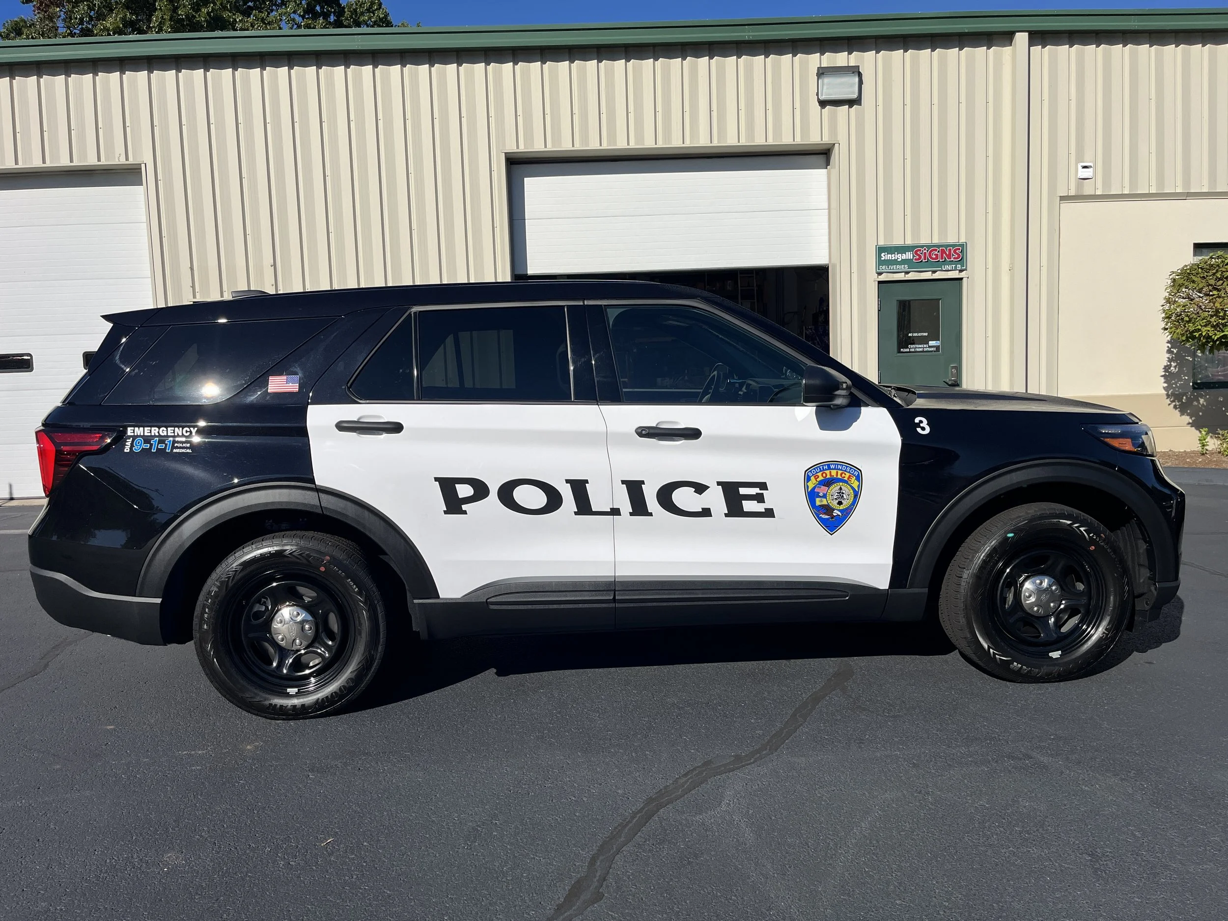 Reflective lettering and emblem duplication for new South Windsor, CT Police Dept cruisers.