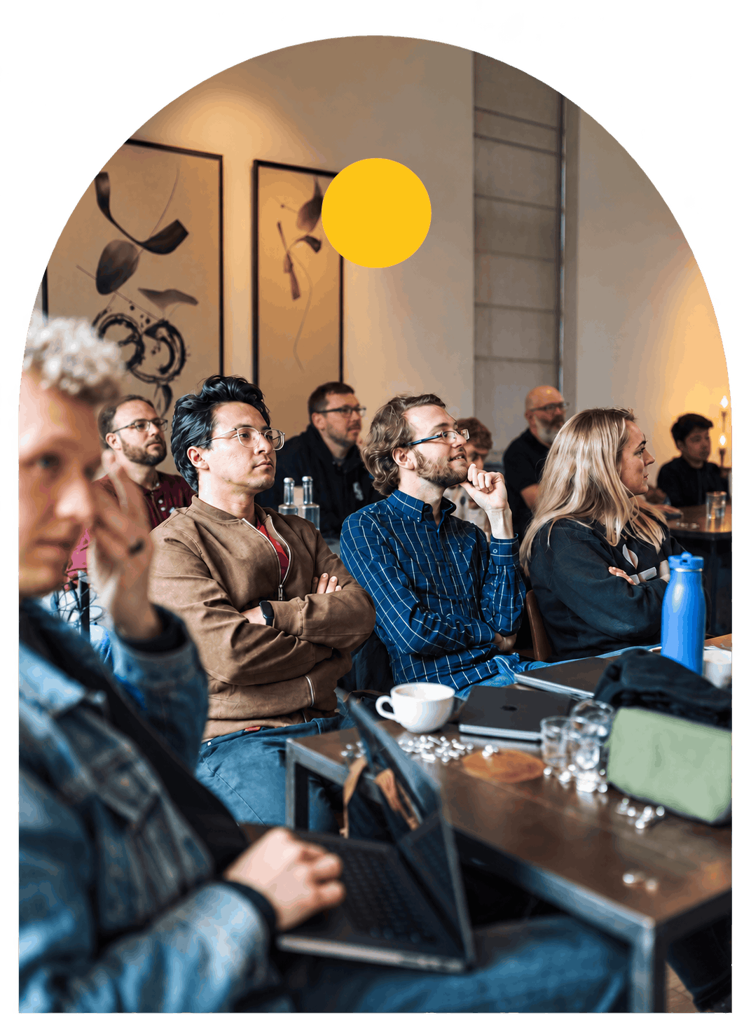 Arched Seminar Audience with Yellow Circle