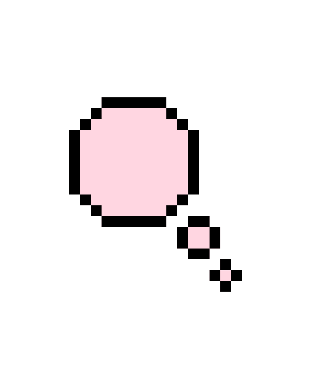 Pixel art pink speech bubble with a small tail on the lower right side, on a black background.