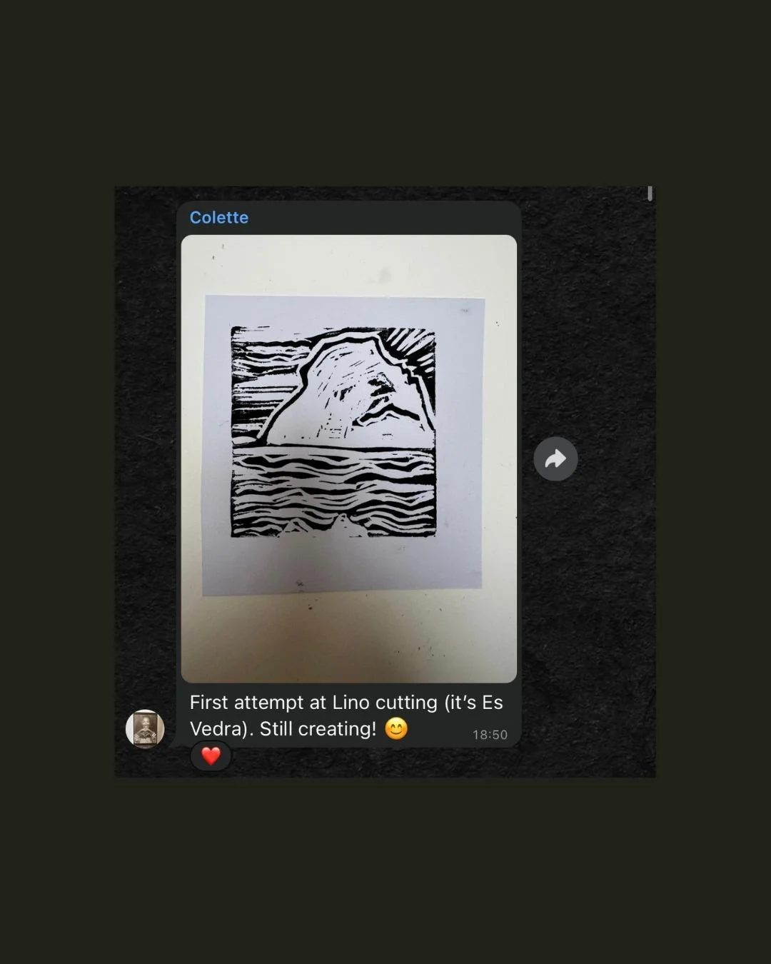 A black and white lined drawing of a mountain with waves or water below it, resembling a landscape scene.