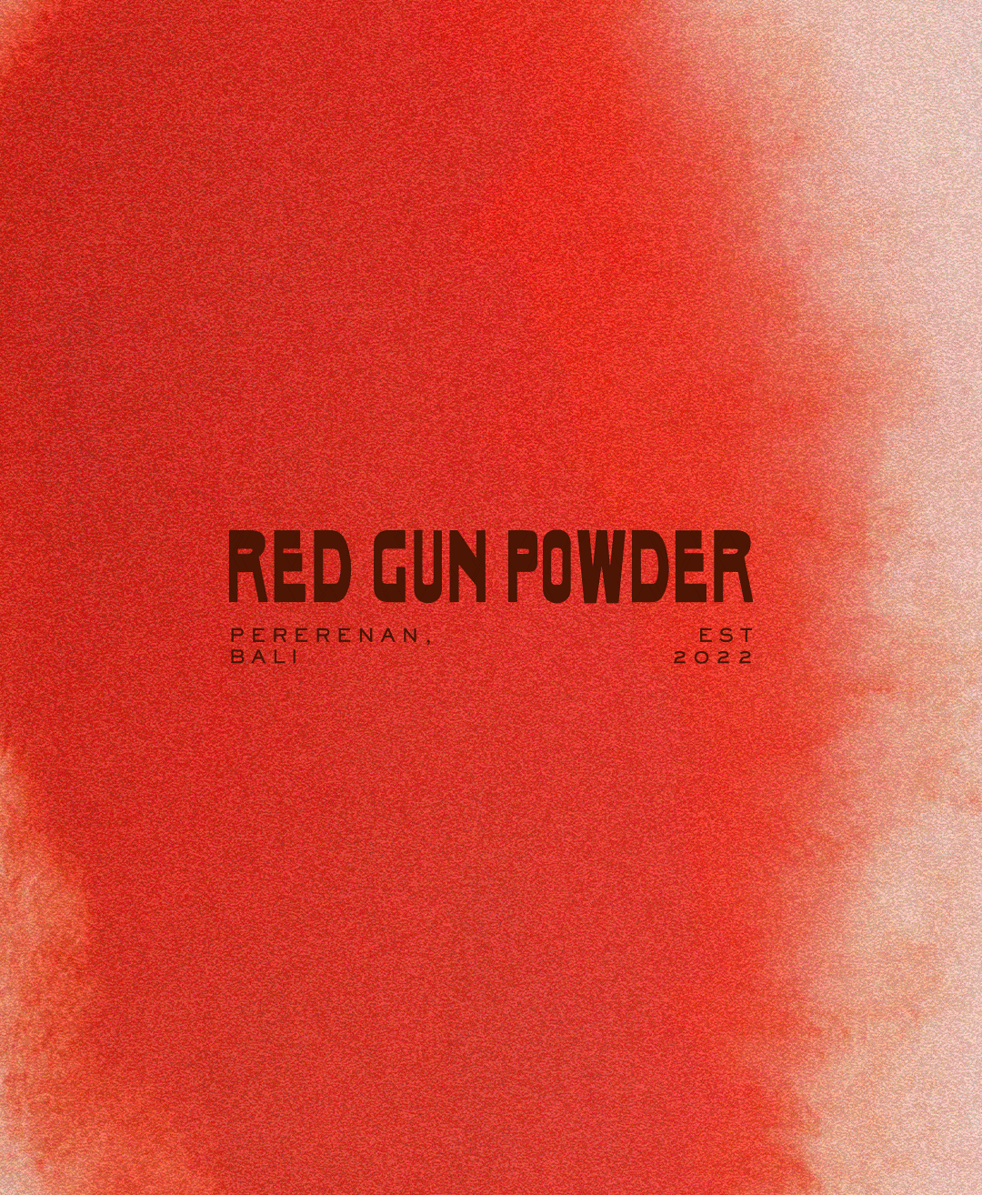 Image of a red background with text 'Red Gun Powder, Pererenan, Bali, Est 2022' in black.