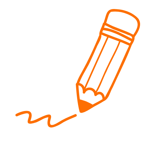 Orange outline of a pencil drawing a squiggly line.