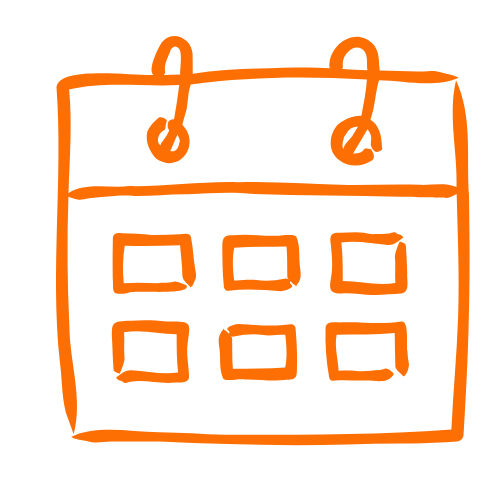 Hand-drawn orange calendar with six squares representing days and two hooks at the top for hanging.
