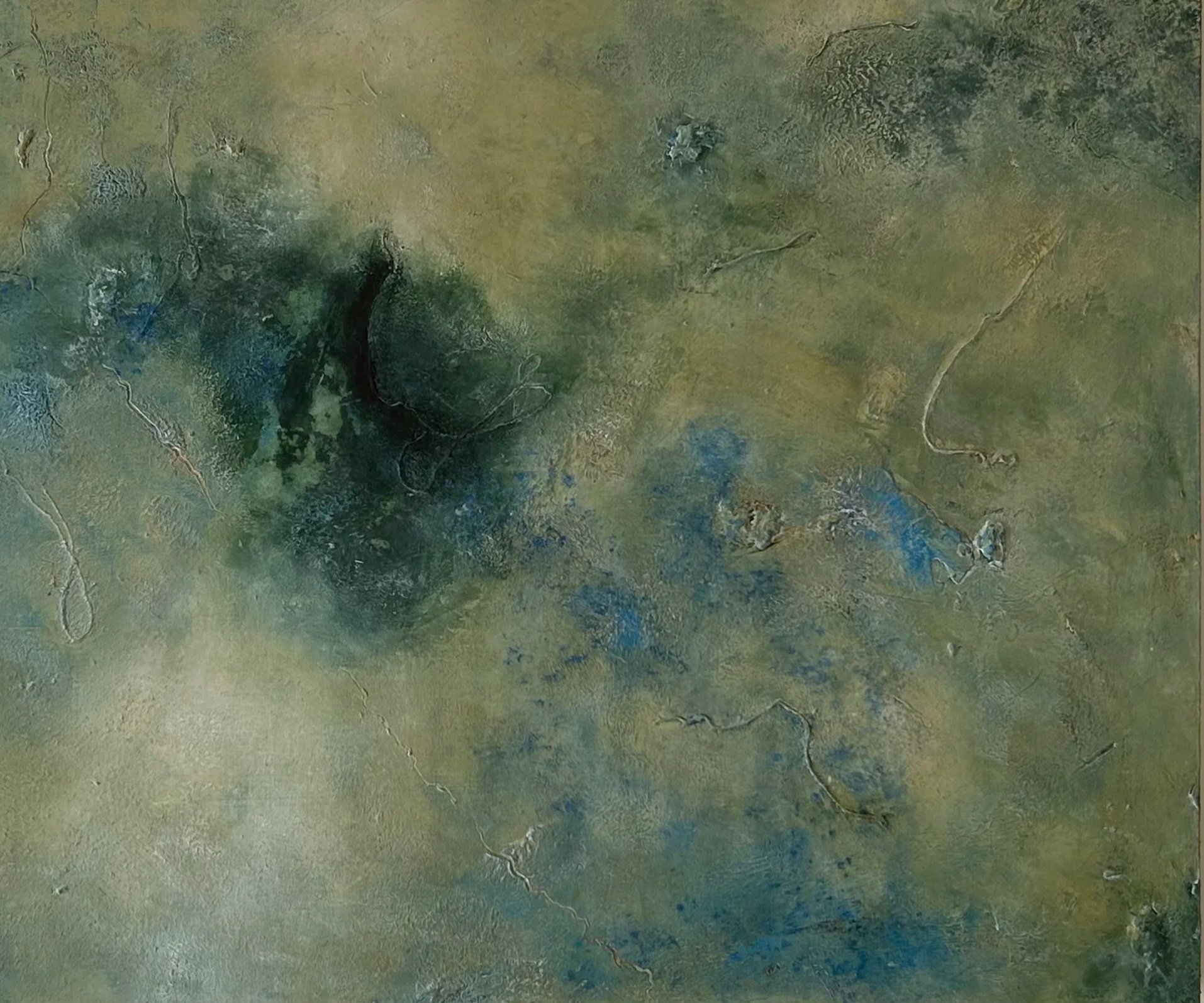 Detail of Low Drift, an abstract oil and cold wax painting by Kate Grimes.