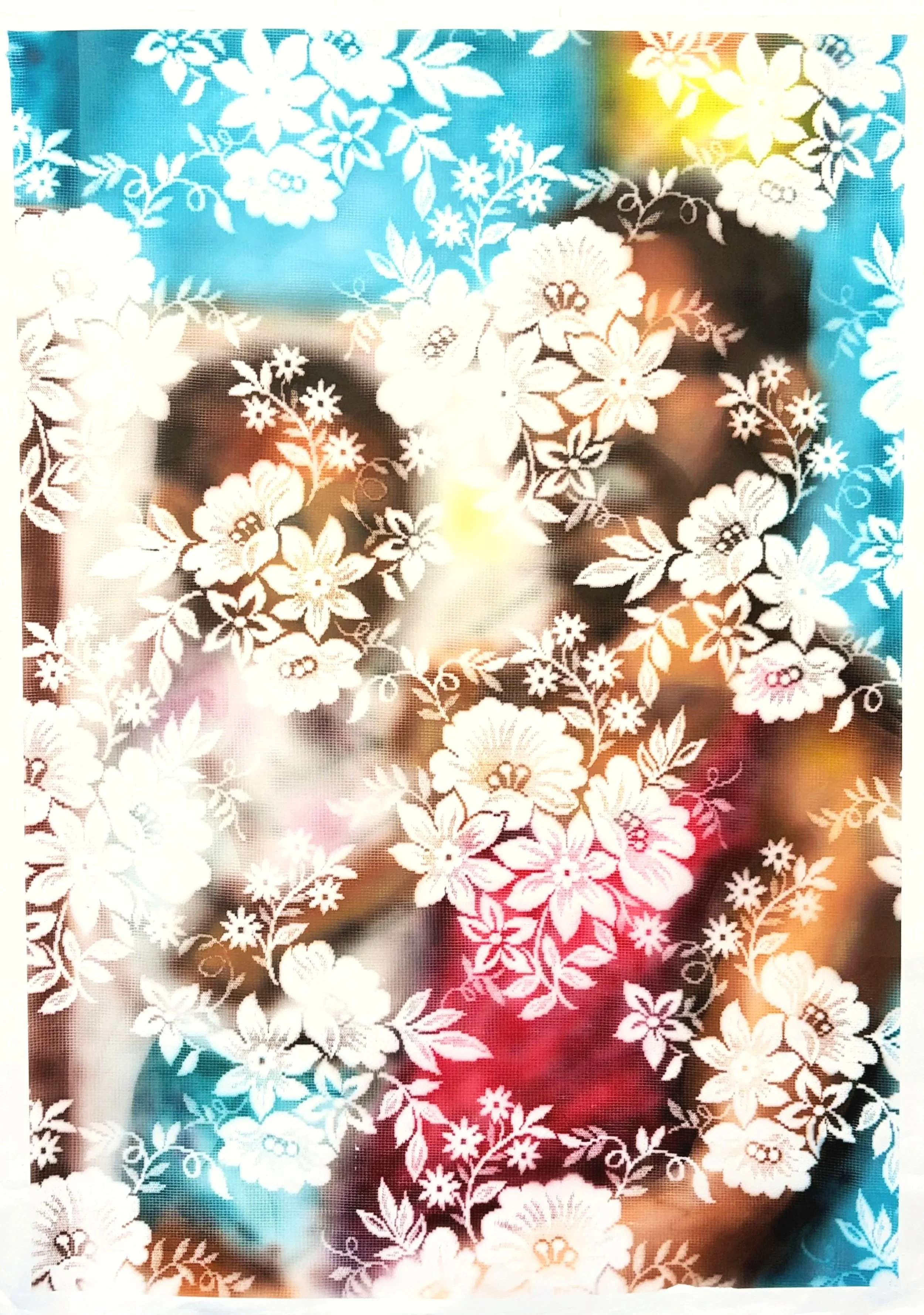 'The gift that aways gives'  - acrylic and lace on paper, 59.4 x 84.1 cm