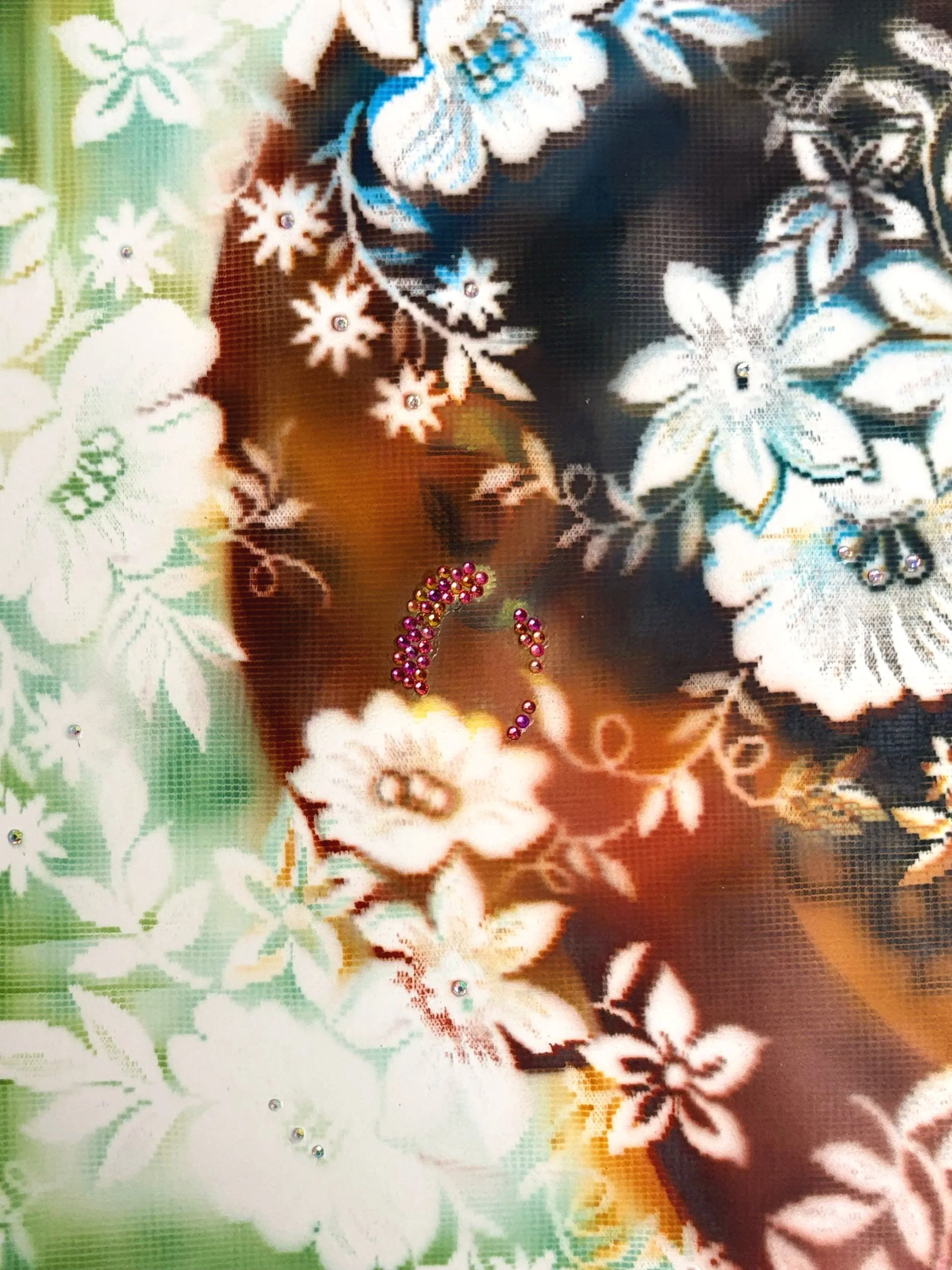 'Dreaming of July' -  acrylic, rhinestones and lace on paper, 59.4 x 84.1 cm