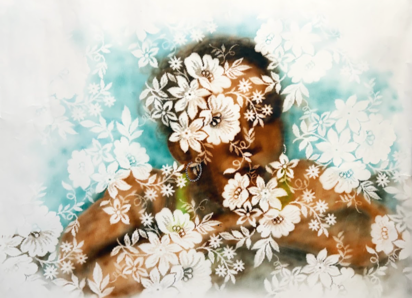 'untitled' - acrylic, rhinestones and lace on paper, 59.4 x 84.1 cm