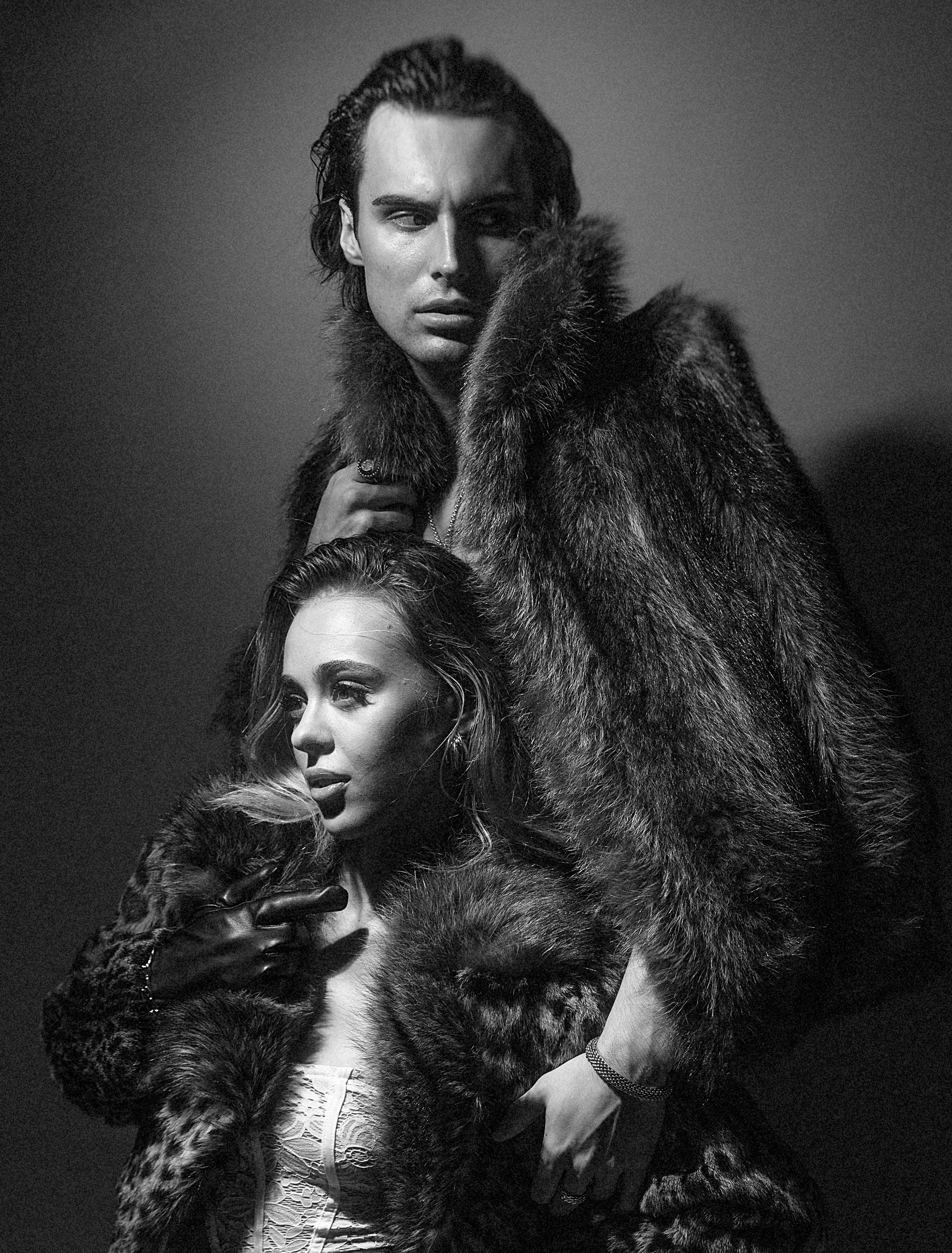 Konstantin Churakov — male fashion model represented by Noirvelle Models, featured in a black-and-white fashion editorial.