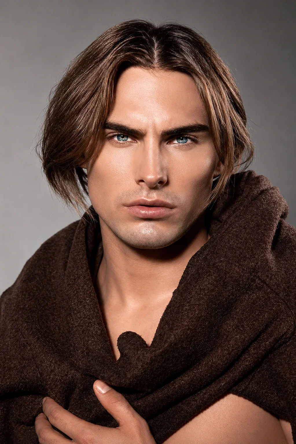  Konstantin Churakov — male fashion model represented by Noirvelle Models, featured in a close-up fashion editorial portrait.
