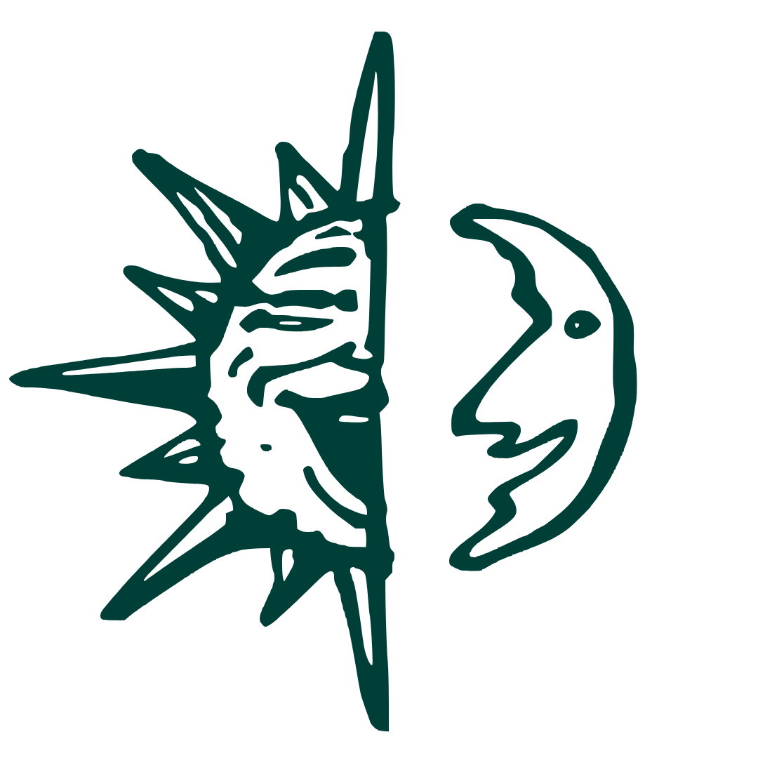 A graphic illustration split in half: one side features the Statue of Liberty's face and crown, the other side depicts a crescent moon with a face.