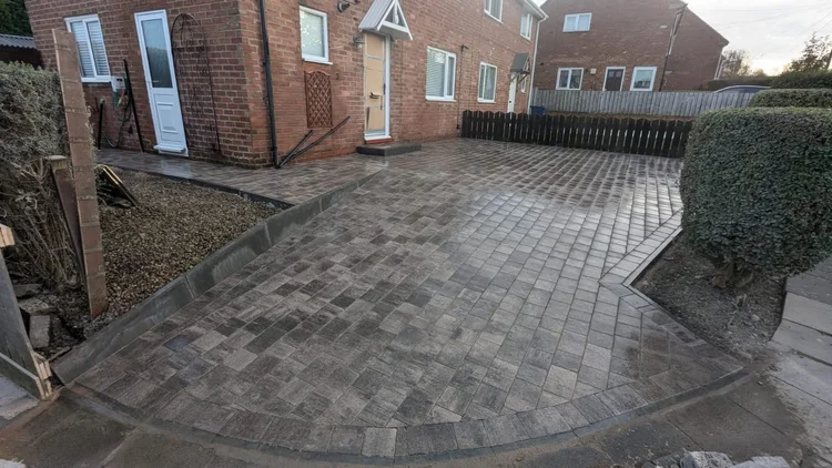 Curved block-paved driveway and path