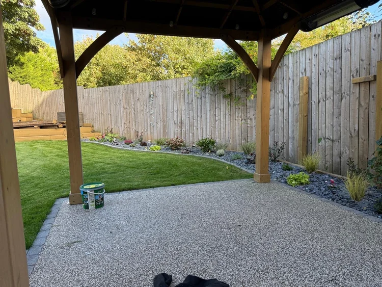 Resin seating area under a timber gazebo