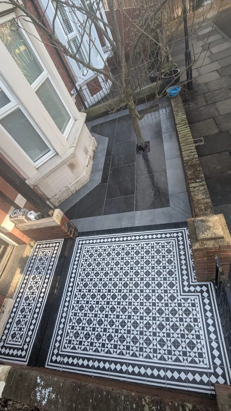 Victorian mosaic tile path with slate