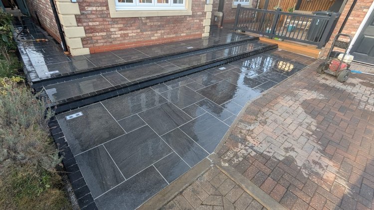 Charcoal porcelain paths with contrasting borders