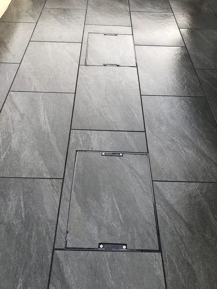 Charcoal porcelain with recessed access covers