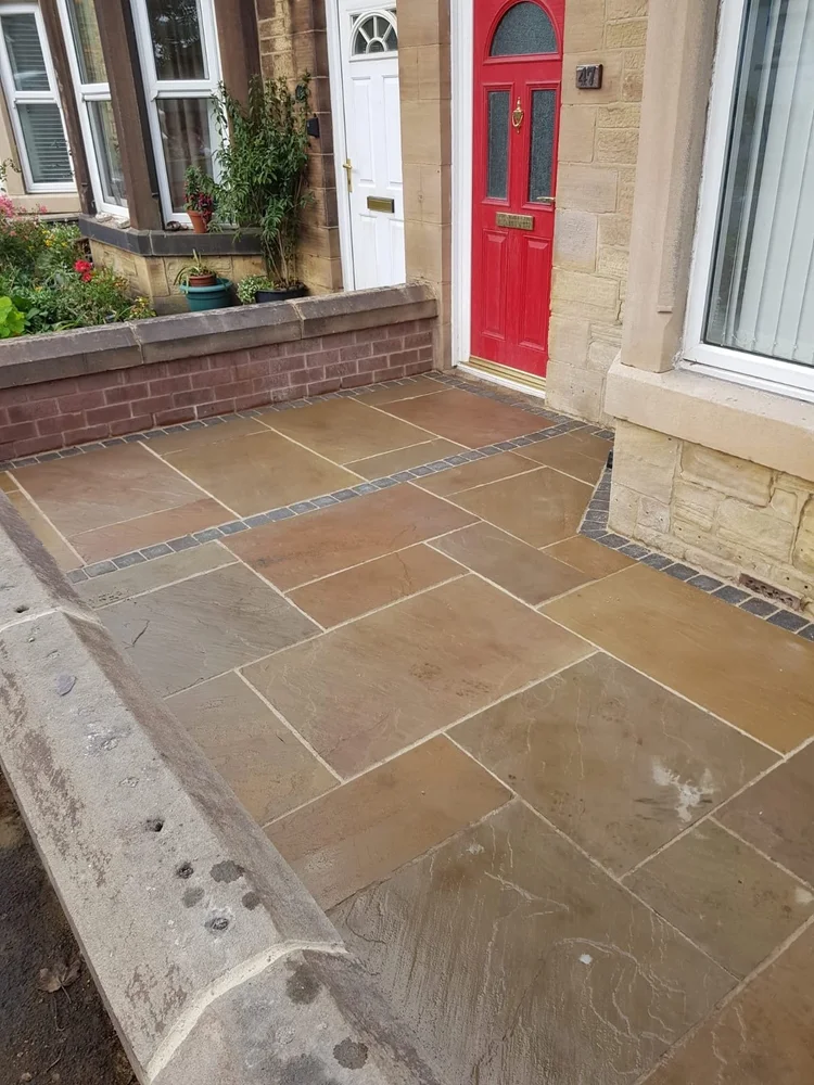 Buff sandstone front path
