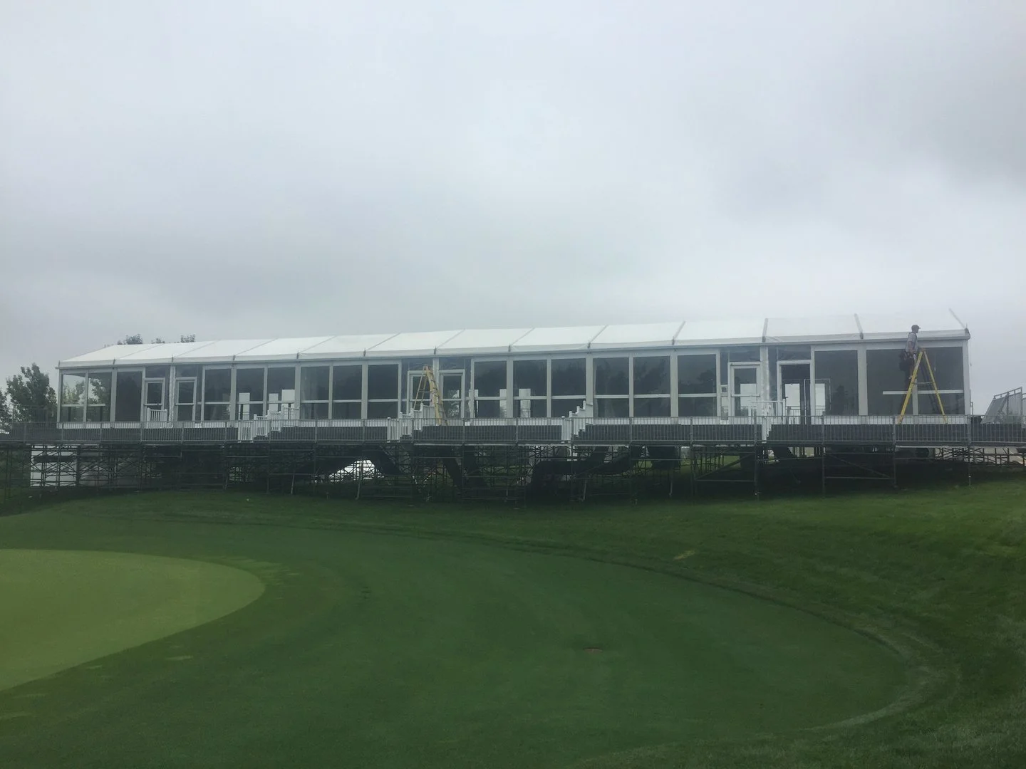 Gutters on a golf tournament hospitality tent