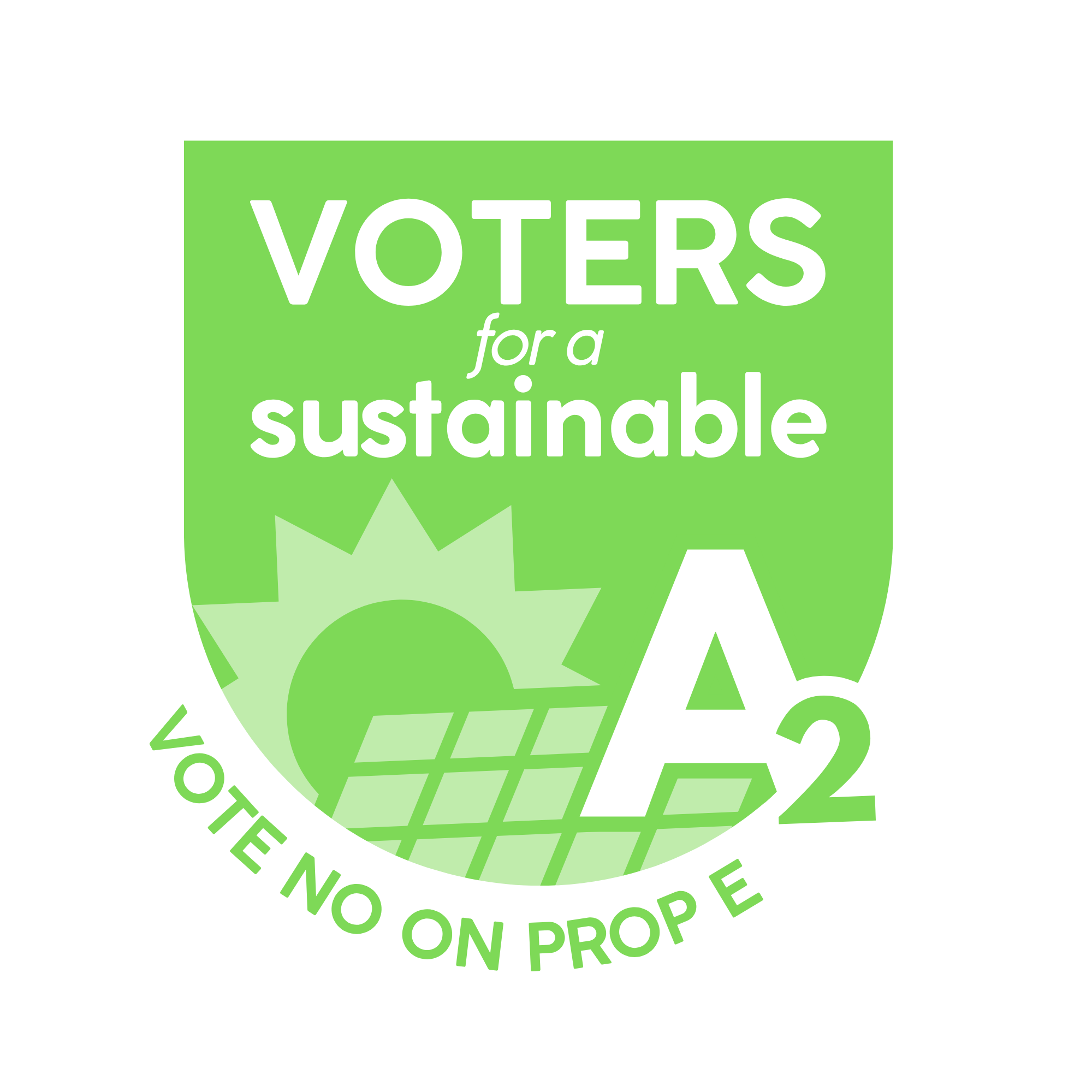 Text of "Voters for a Sustainable A2 - Vote NO on Prop E" - Green sign with white text