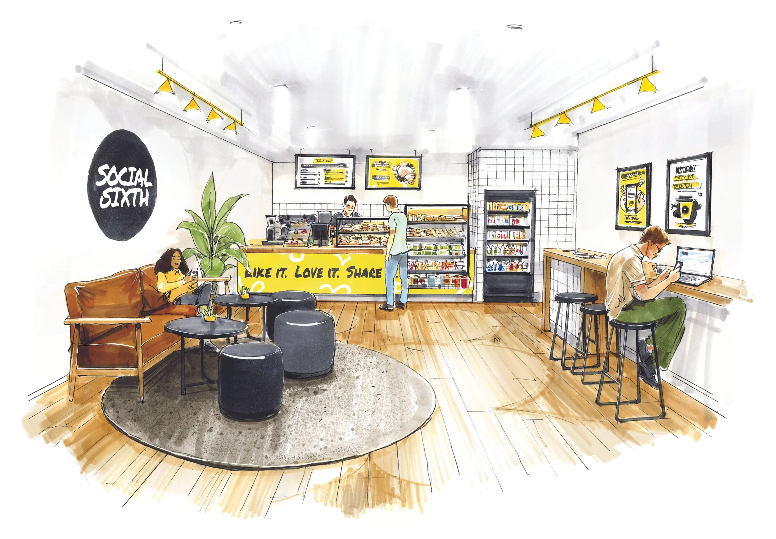 An illustration of how the Social Sixth café could look in situ