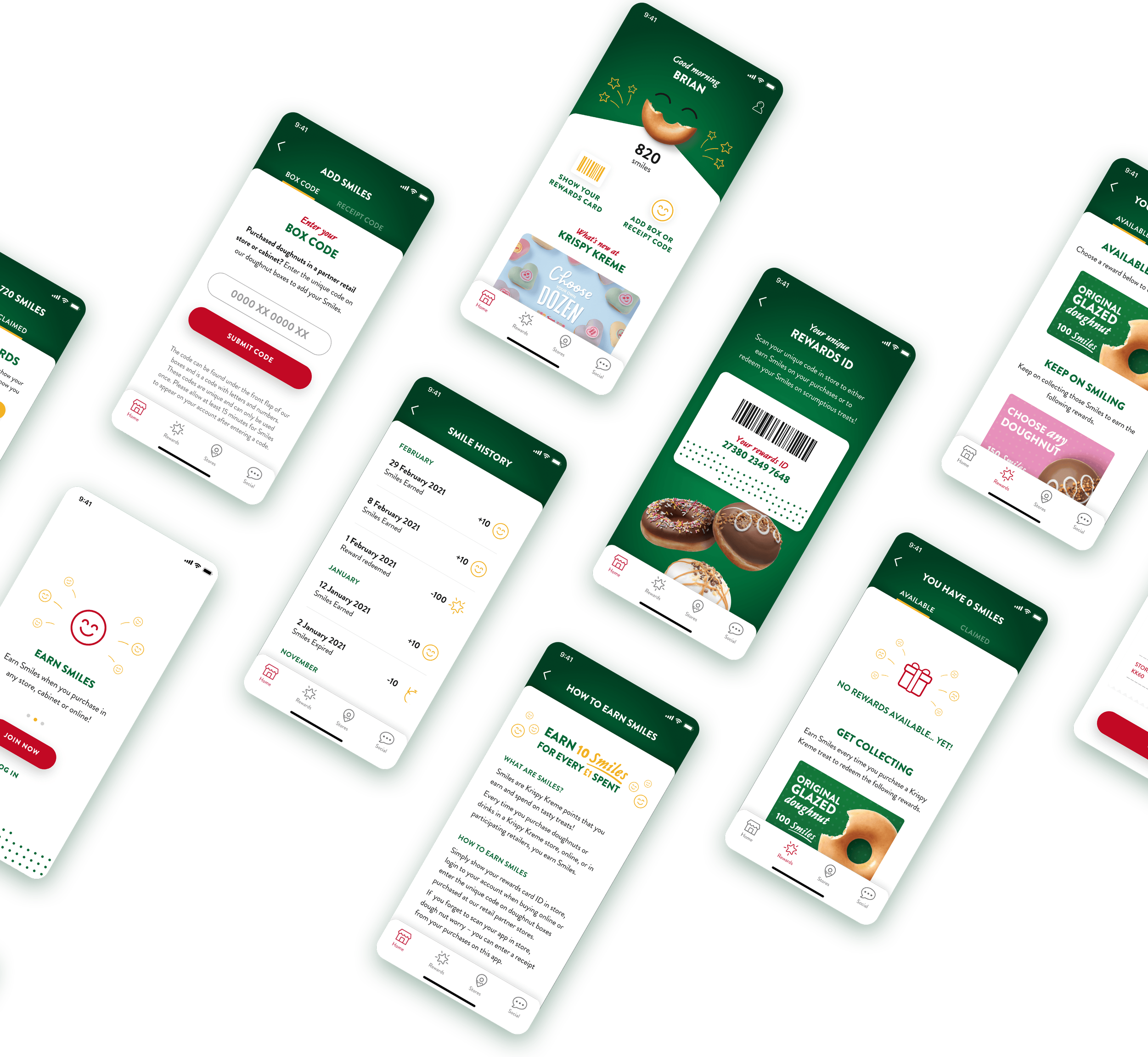 Various mobile layouts showing the different screens that were designed for the app