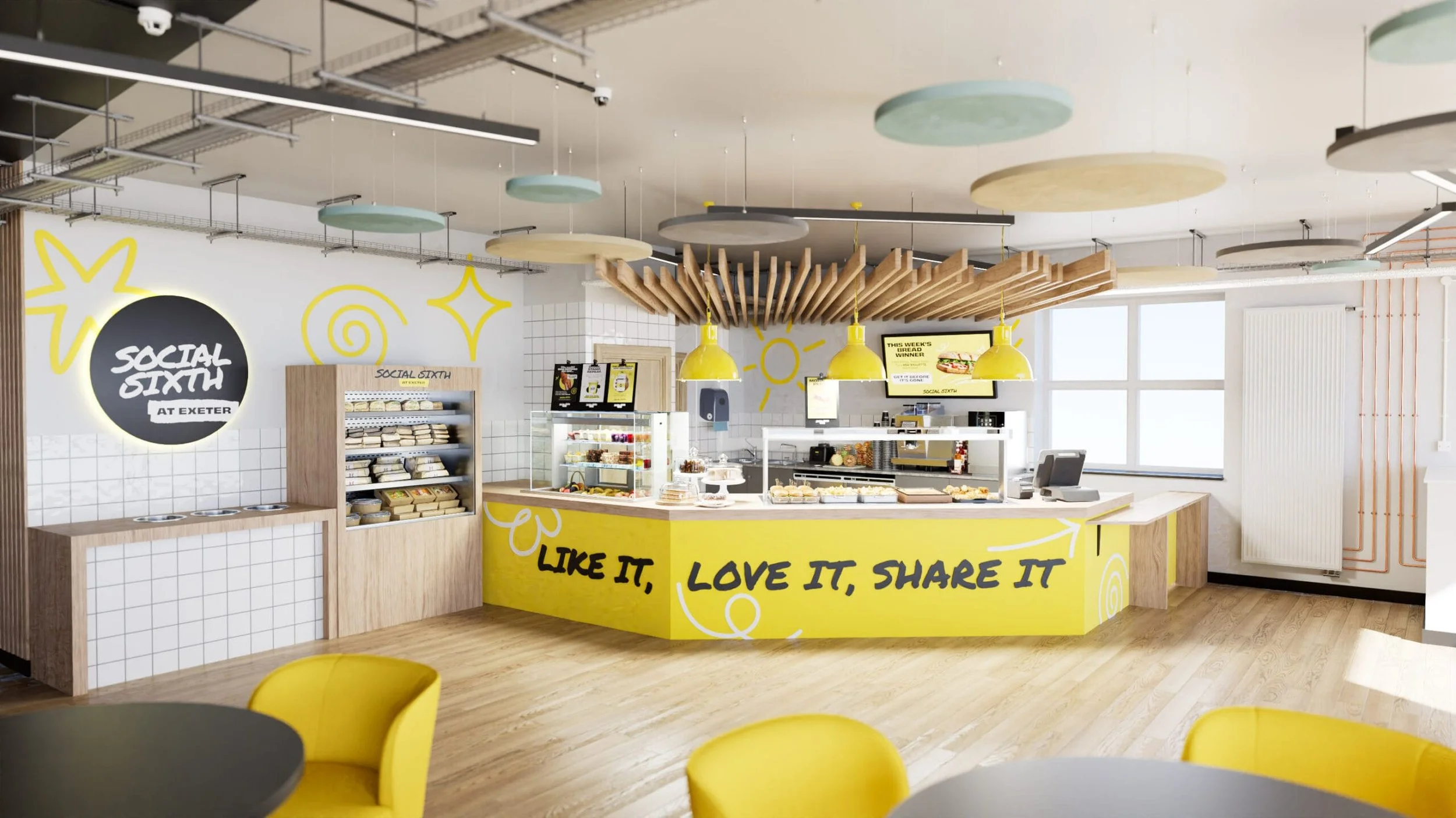 The Social Sixth café design in Exeter school with the branded counter and POS